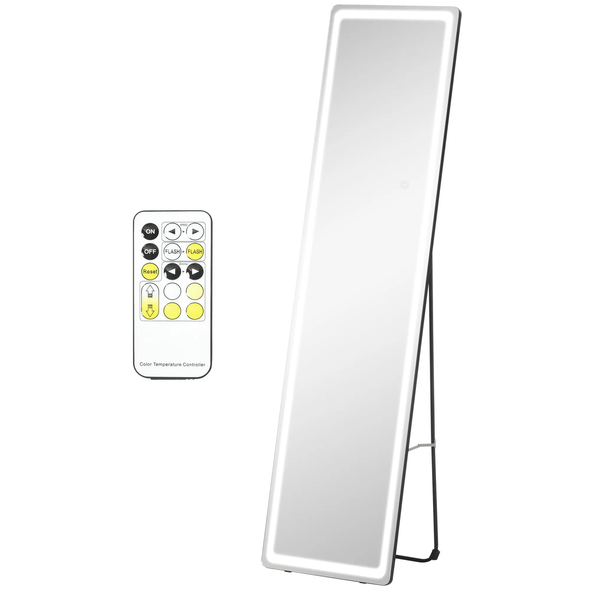 Miroir sur pied rectangulaire miroir mural lumière LED - intensité et couleur réglable avec télécommande - 40 x 37 x 157,5H cm