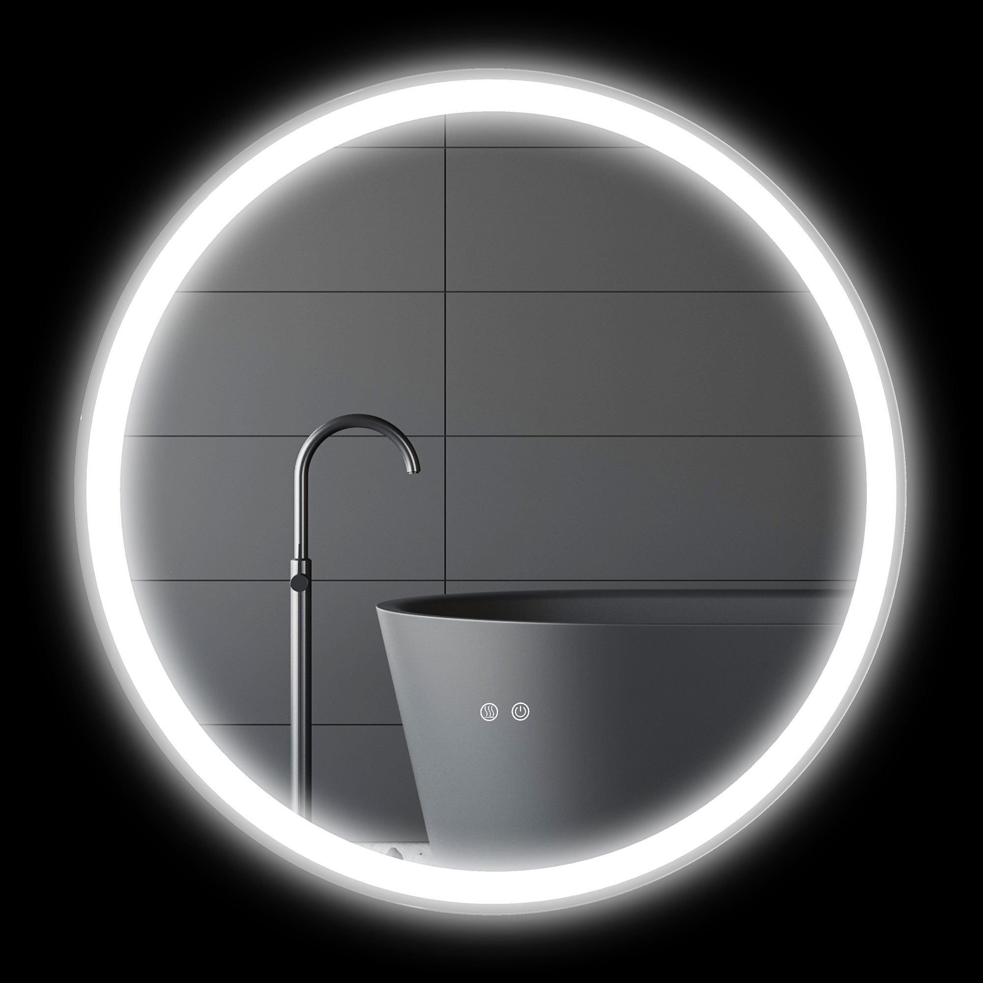Miroir salle de bain avec éclairage  80 cm miroir rond lumineux 3 couleurs interrupteur tactile système antibuée 46W blanc argent