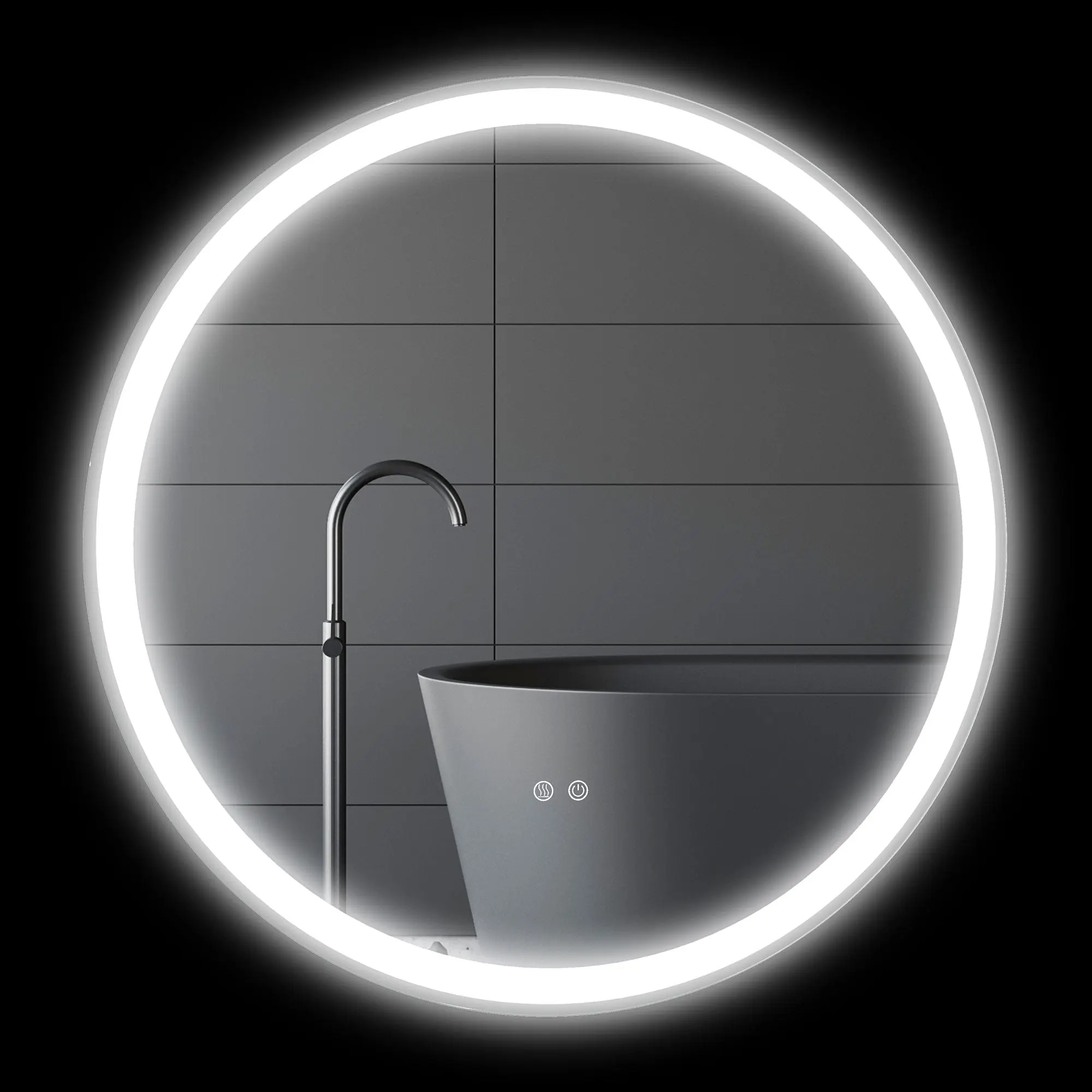Miroir salle de bain avec éclairage  80 cm miroir rond lumineux 3 couleurs interrupteur tactile système antibuée 46W blanc argent