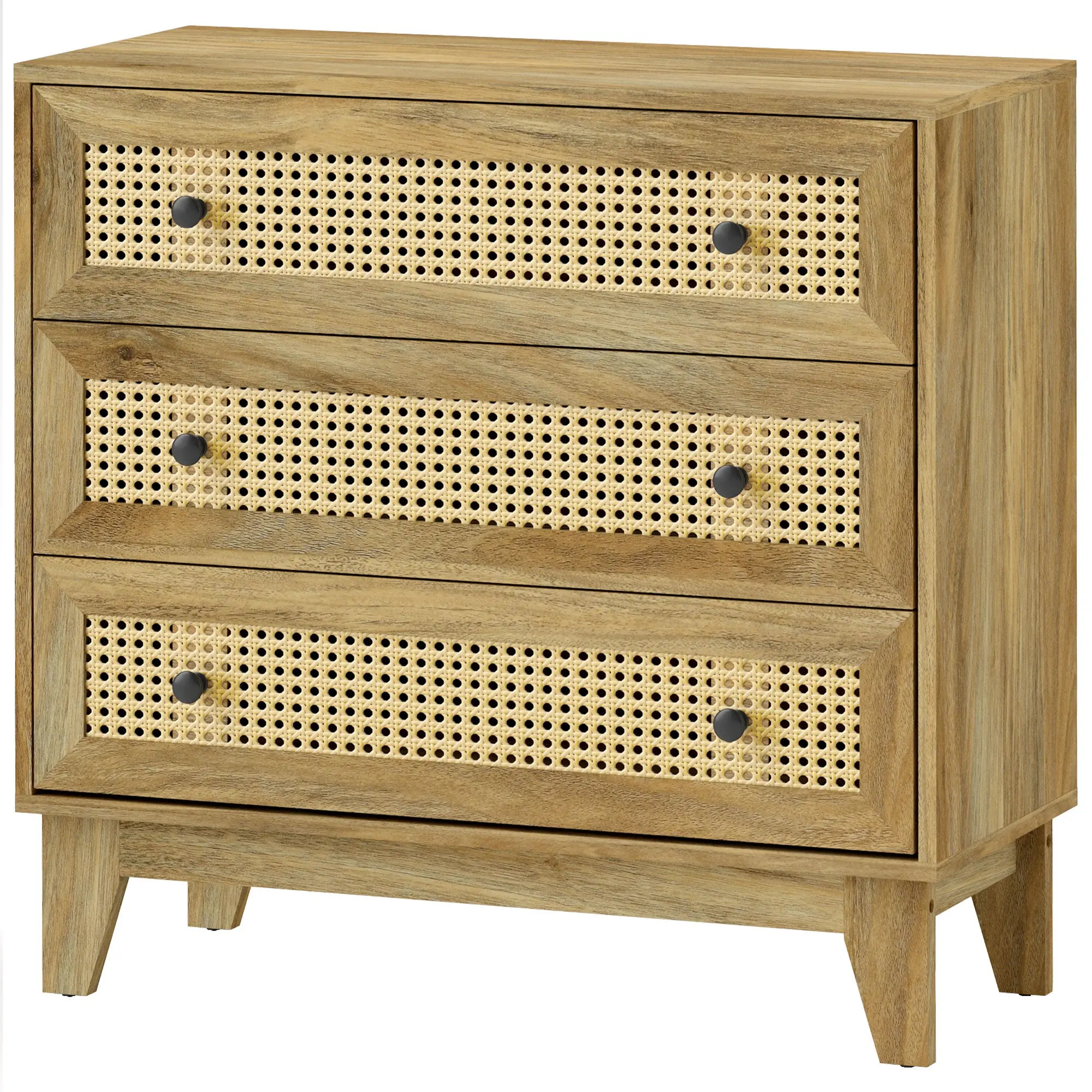 Commode 3 tiroirs meuble de rangement cannage en rotin 80 x 35 x 76 cm aspect bois clair