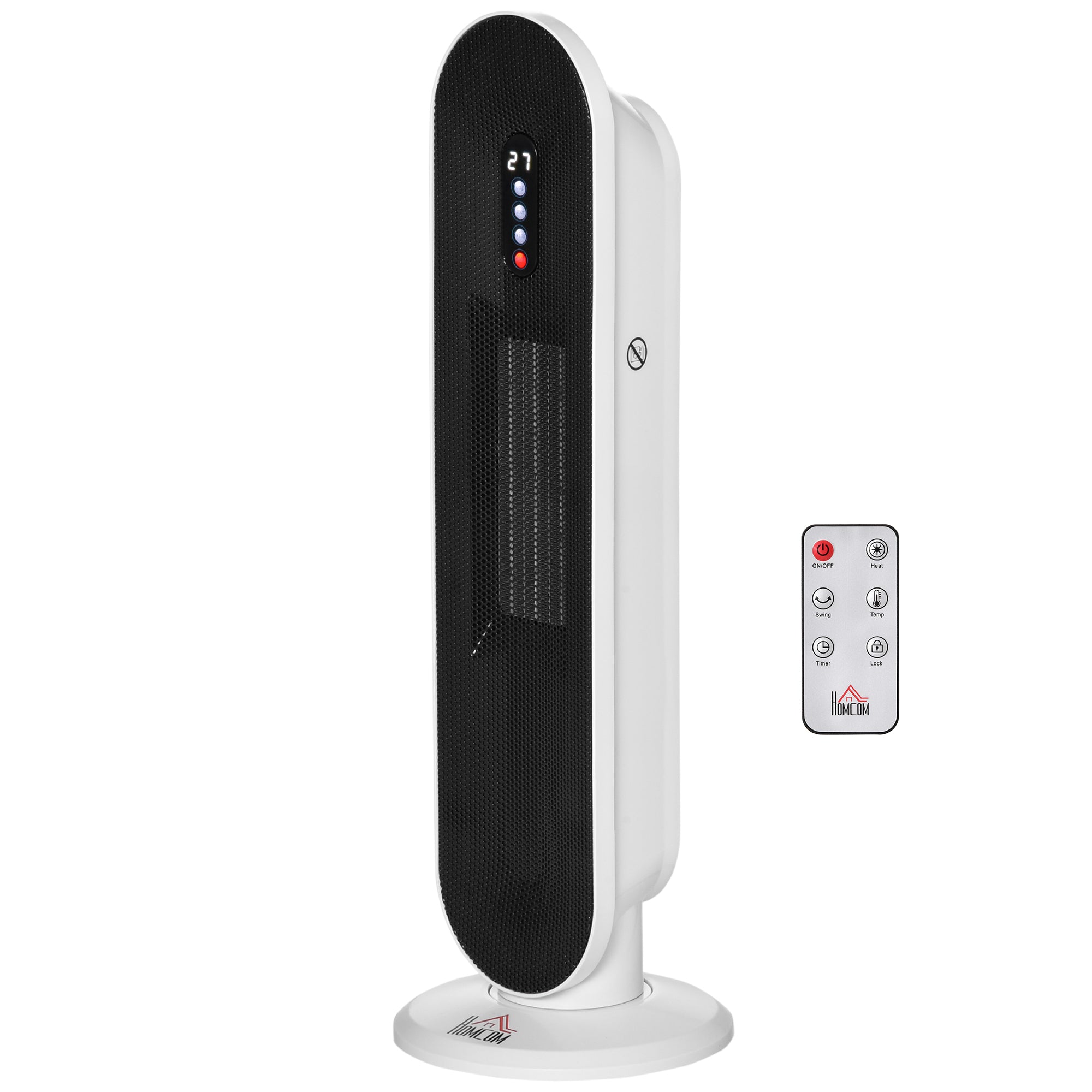 Radiateur électrique Chauffage soufflant oscillant 45° minuterie 24H 1200/2000 W - céramique PTC - télécommande incluse - chauffage d'appoint protection contre renversement et surchauffe noir