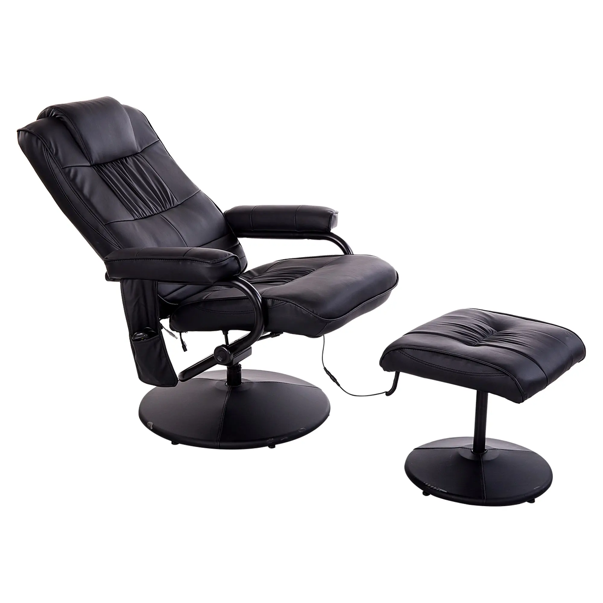 Fauteuil de Massage et Relaxation électrique pivotant inclinable avec Repose-Pied revêtement synthétique Noir