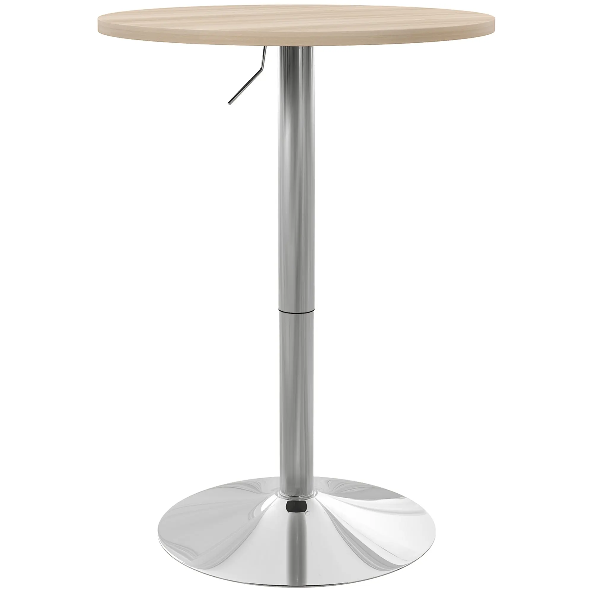 Table de bar ronde table haute cuisine mange-debout réglable en hauteur 69-91 cm avec plateau pivotante à 360° base en acier naturel et gris