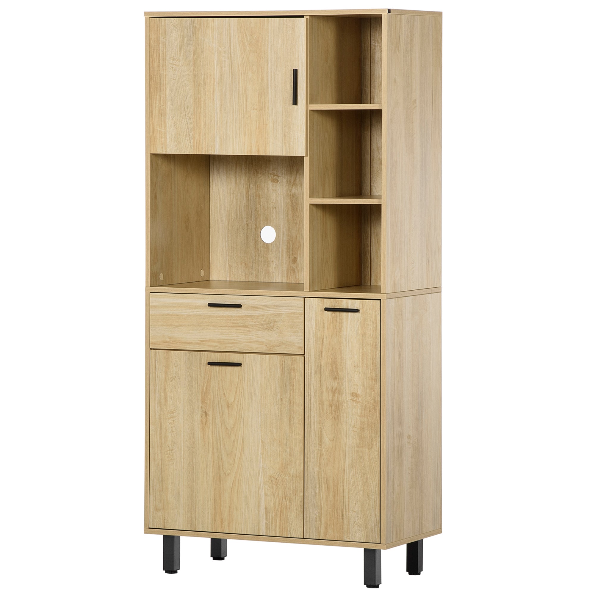 Buffet de cuisine armoire de cuisine multi-rangements avec un tiroir, 3 placards, 4 niches et passe-cables hauteur 166 cm