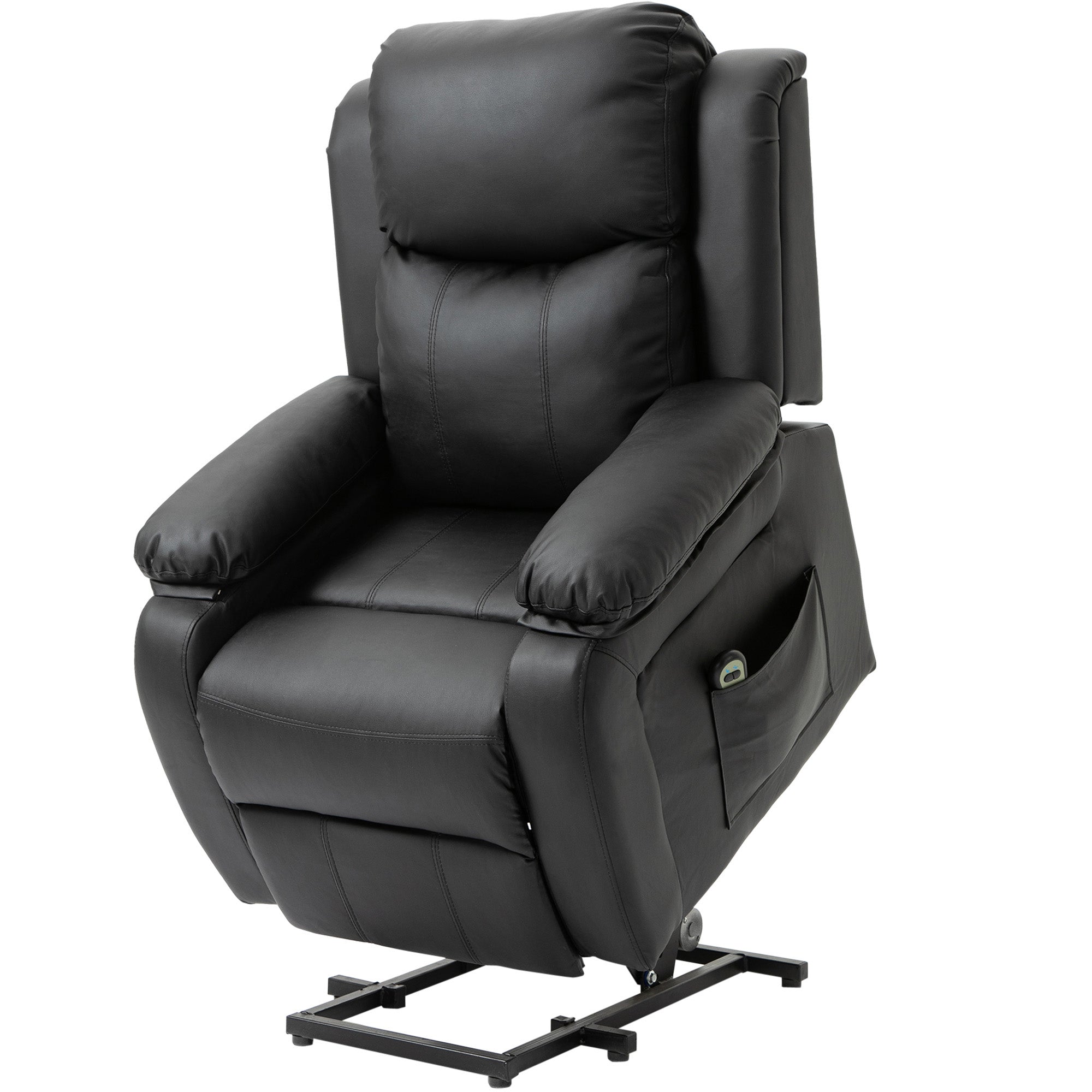 Fauteuil releveur électrique, fauteuil relax électrique avec repose-pied, dossier inclinable, télécommande et poches latérales, revêtement en PU, pour personnes agées, noir