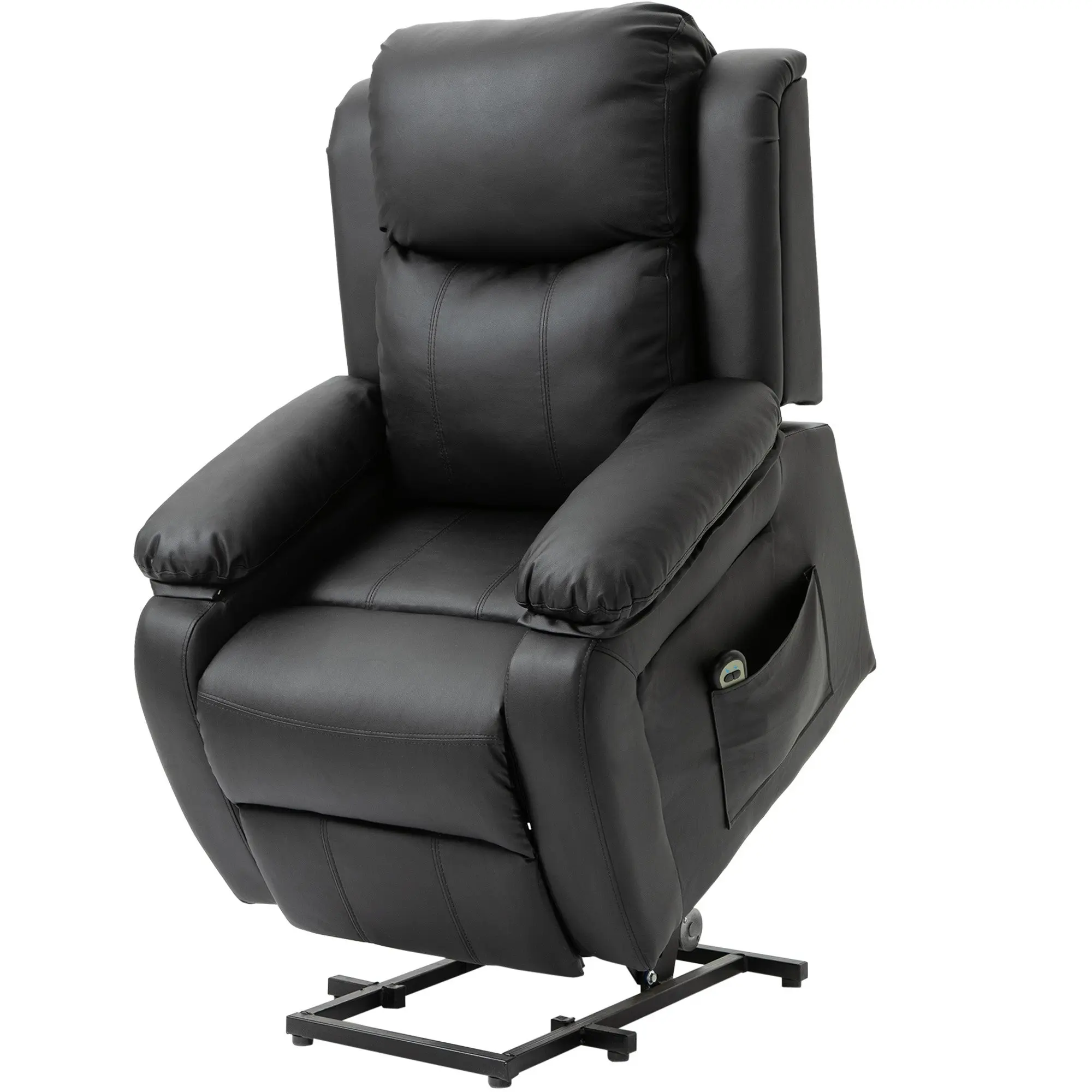 Fauteuil releveur électrique, fauteuil relax électrique avec repose-pied, dossier inclinable, télécommande et poches latérales, revêtement en PU, pour personnes agées, noir