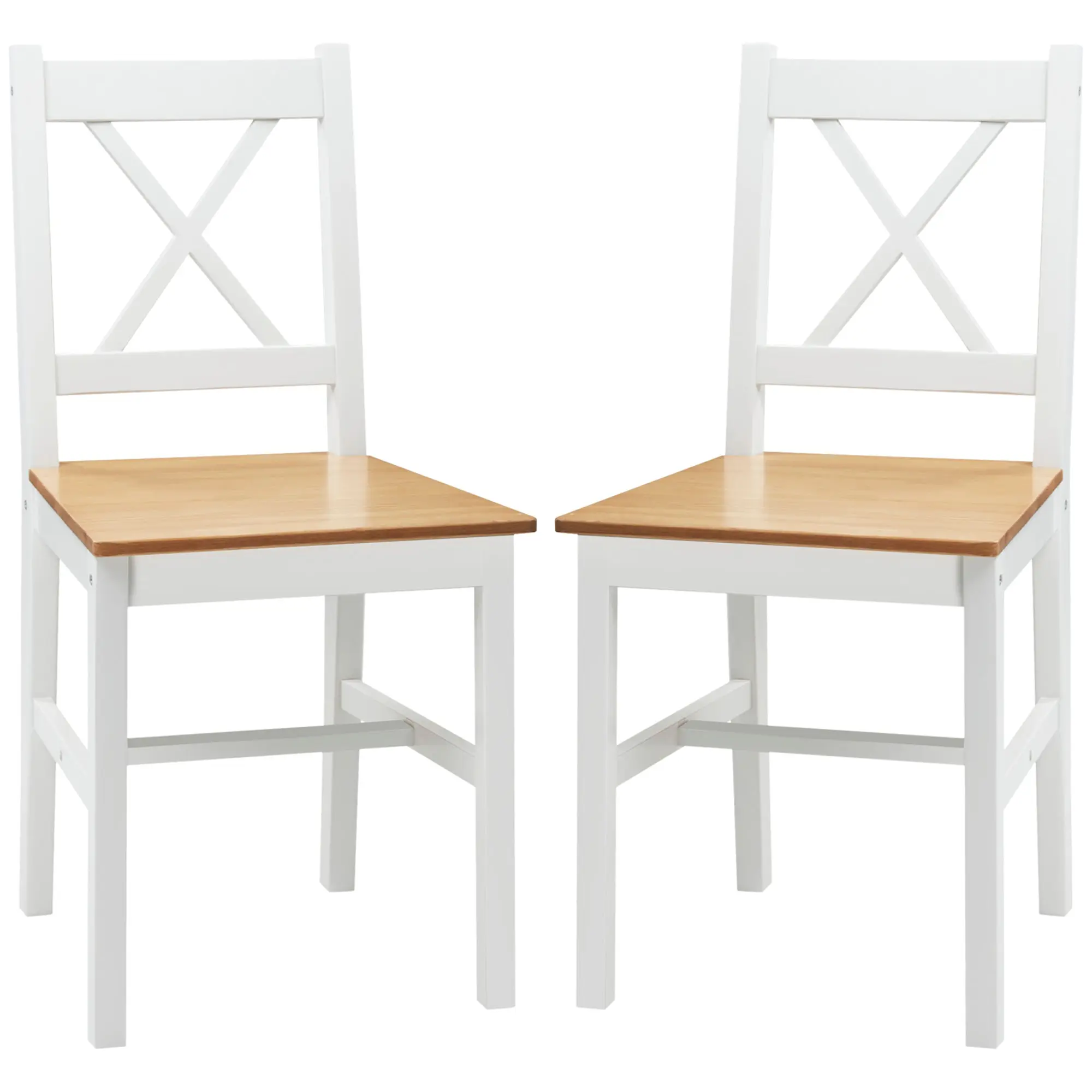 Lot de 2 chaises de salle à manger, chaises de cuisine, style maison de campagne, dossier haut, cadre en bois de pin, pour salon, chambre, cuisine, chêne et blanc