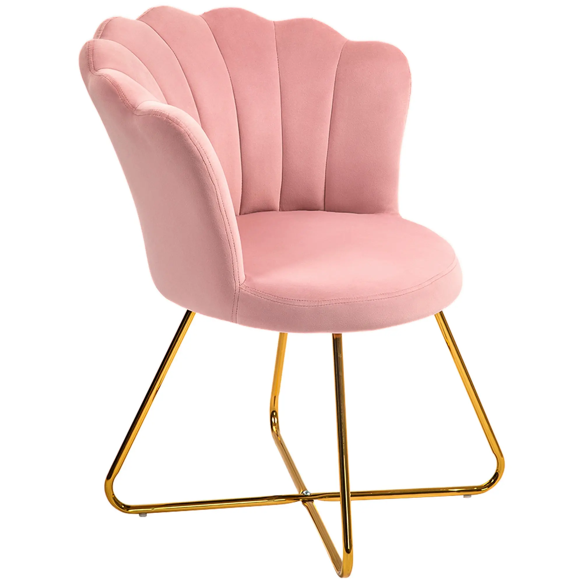 Fauteuil coquillage chaise coiffeuse fauteuil en velours fauteuil de salon avec pieds en acier pour salon et chambre 69 x 64 x 80 cm rose