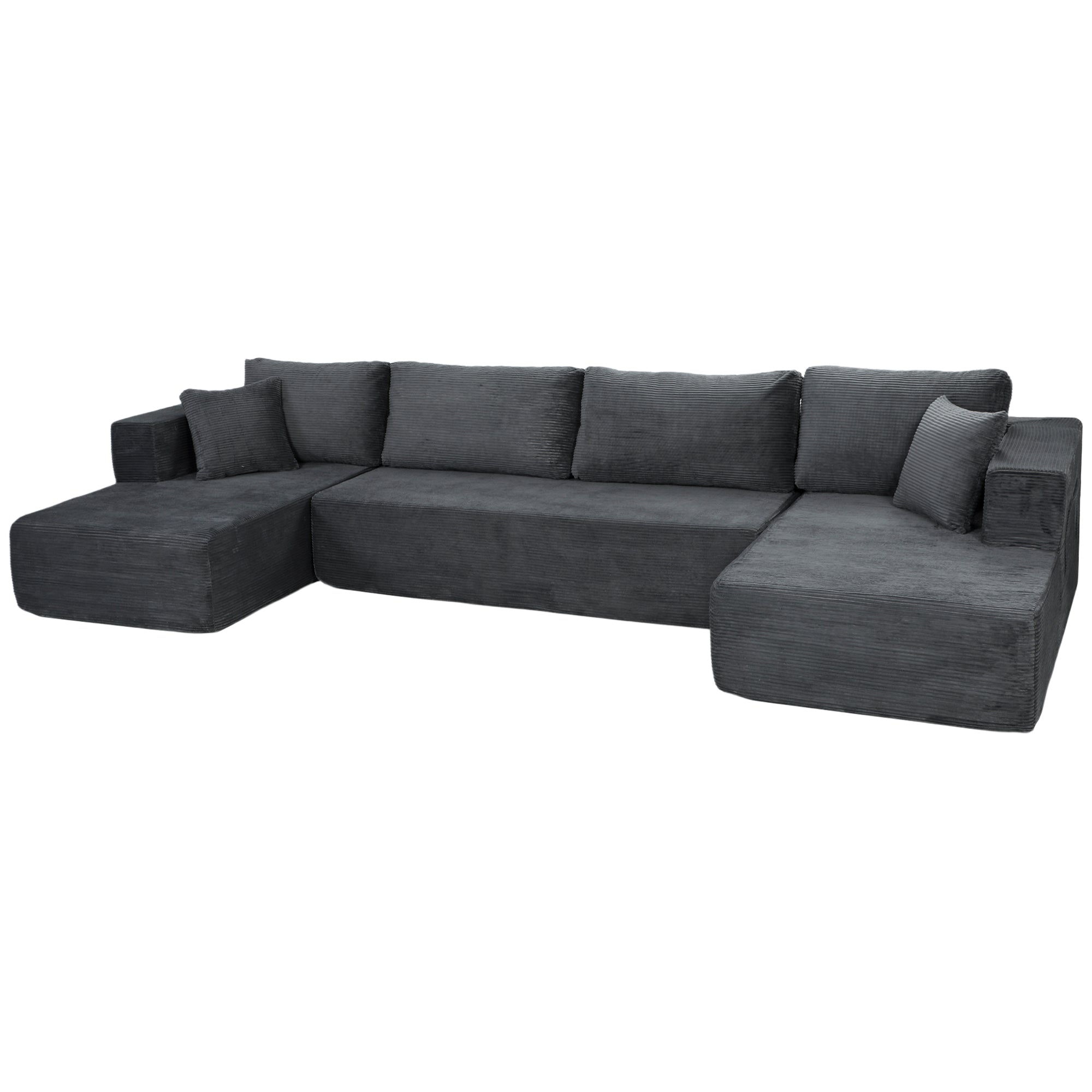 Canapé Modulaire en U Compressé 4 Places, 2 Méridiennes et Canapé 2 Places - Canapé d'Angle Convertible, 6 Coussins, Accoudoirs avec Poches Latérales - Sans Montage, pour Salon Chambre, Gris