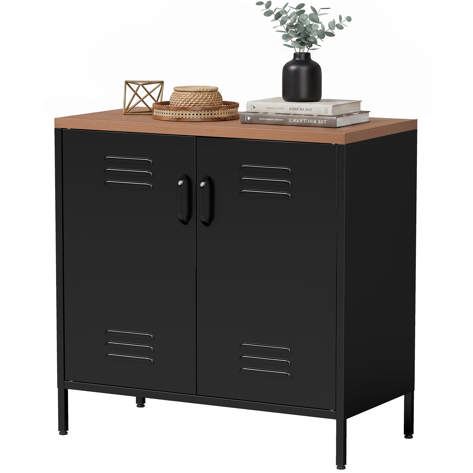 Buffet Salon Métallique, Meuble de Rangement Industriel avec 2 Portes et Étagère Réglable, Pieds en Acier Robuste, pour Cuisine, Chambre et Bureau, 80 x 40 x 80 cm, Noir