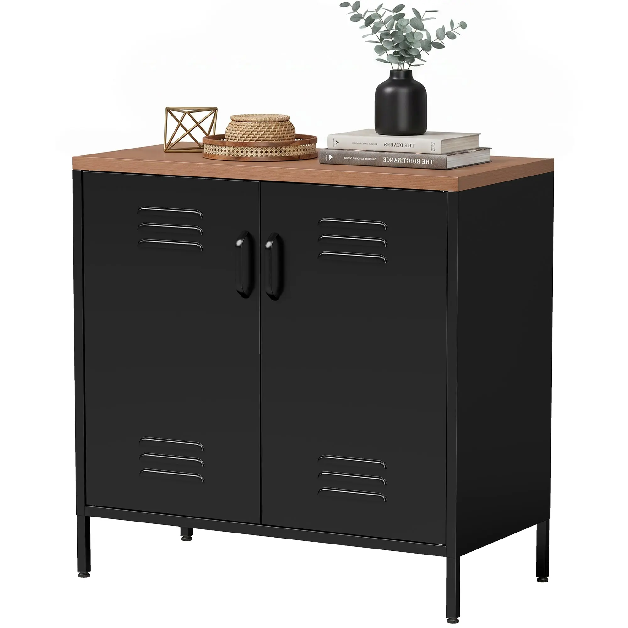 Buffet Salon Métallique, Meuble de Rangement Industriel avec 2 Portes et Étagère Réglable, Pieds en Acier Robuste, pour Cuisine, Chambre et Bureau, 80 x 40 x 80 cm, Noir