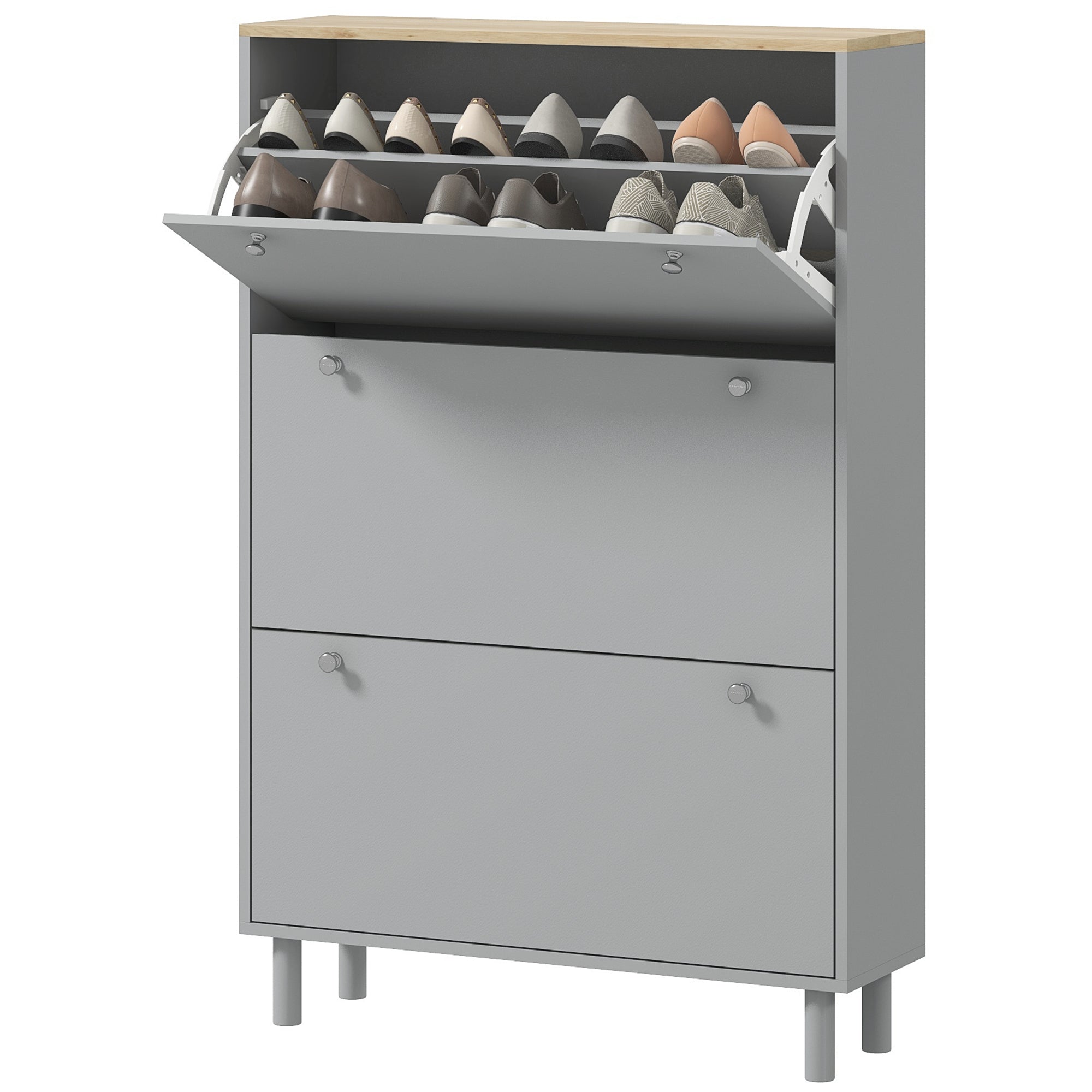 Meuble à chaussures 24 paires, armoire à chaussures étroite, meuble d'entrée avec 3 tiroirs rabattables et étagères réglables, pour couloir et entrée, 80x23,5x121cm, gris