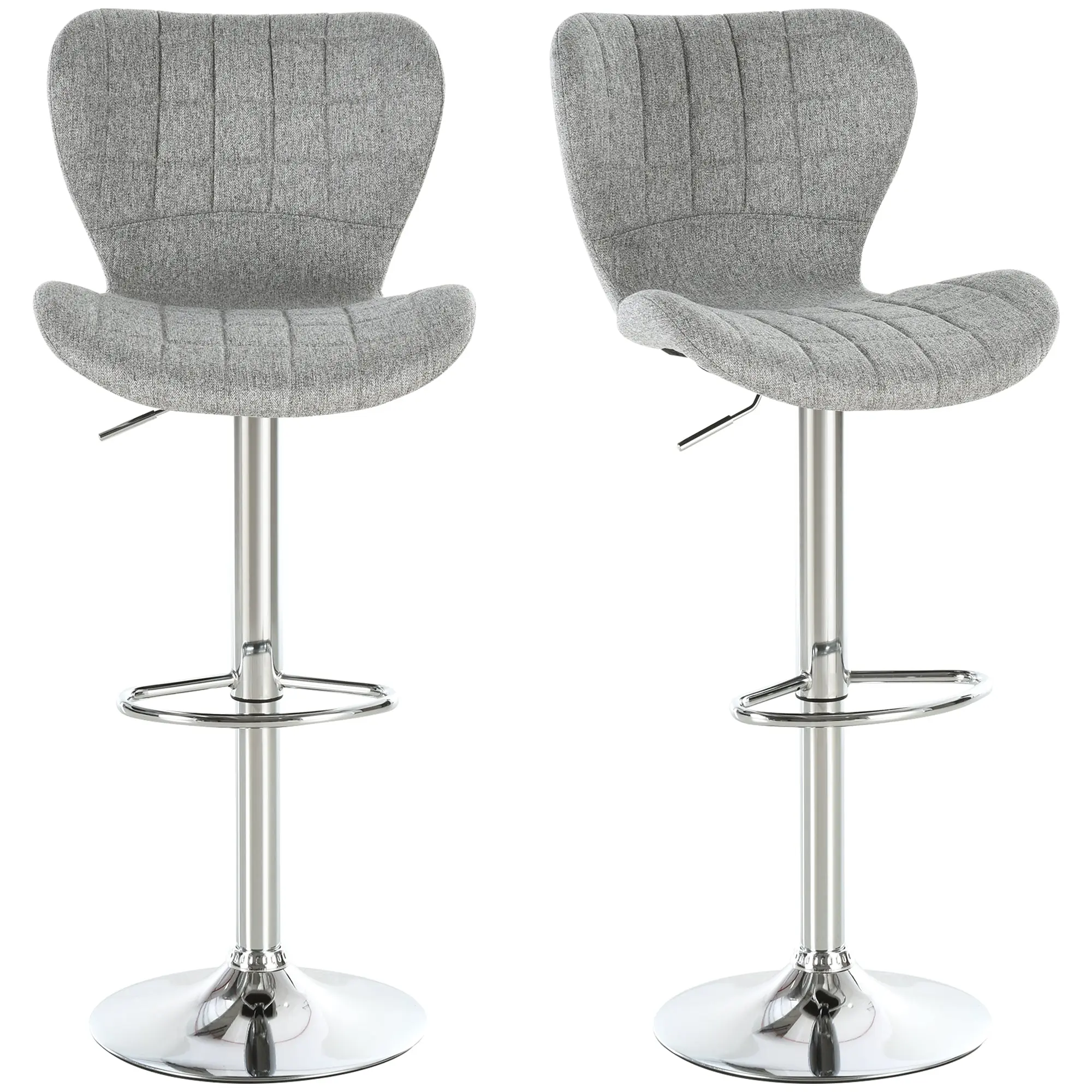 Lot de 2 Tabourets de Bar Design Contemporain Hauteur d'assise réglable 59-81 cm pivotant 360° Lin Gris