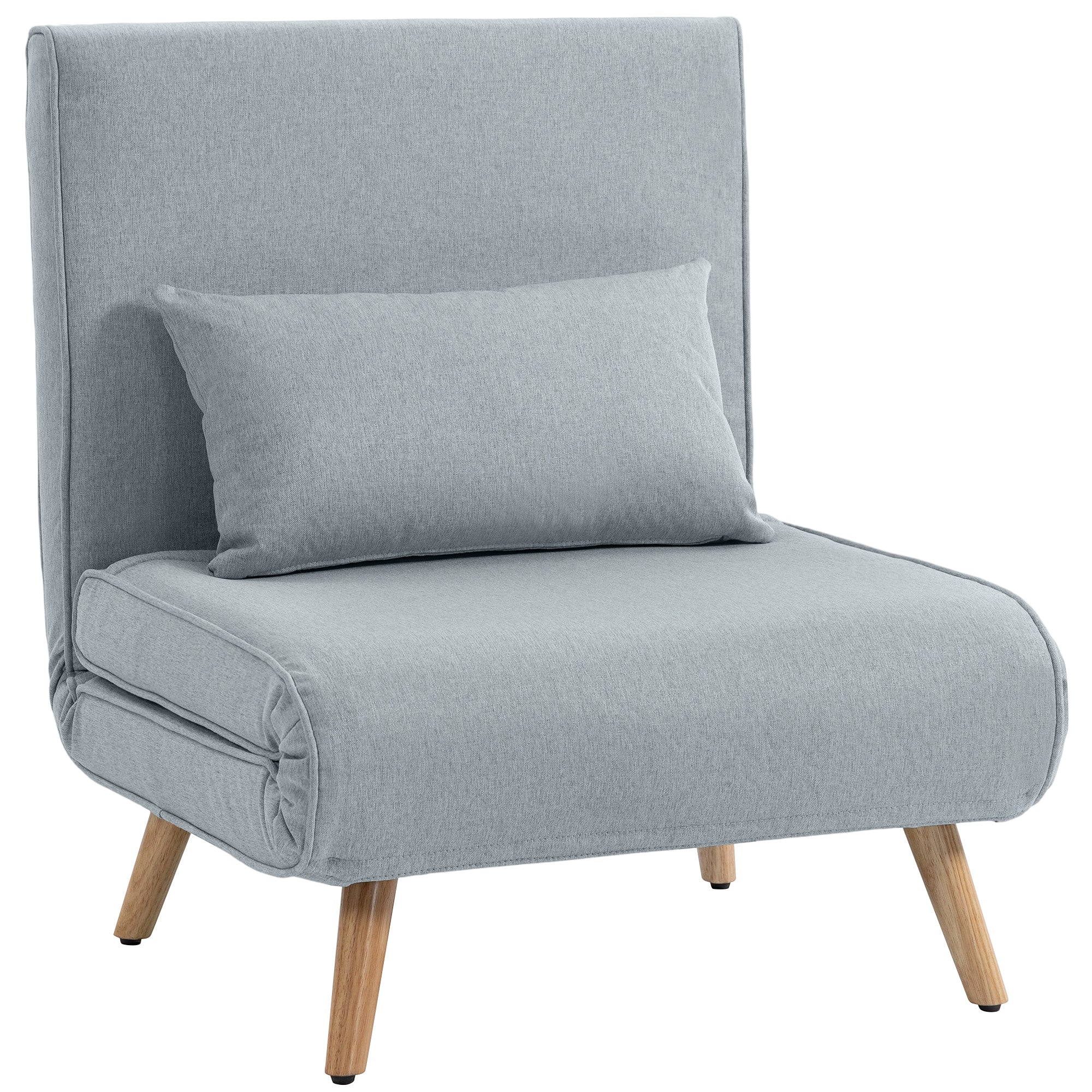 3 en 1 fauteuil convertible 1 place, fauteuil lit et chauffeuse - dossier inclinable 5 niveaux et oreiller inclus, siège rembourré - pour bureau, salon, chambre à coucher, gris clair