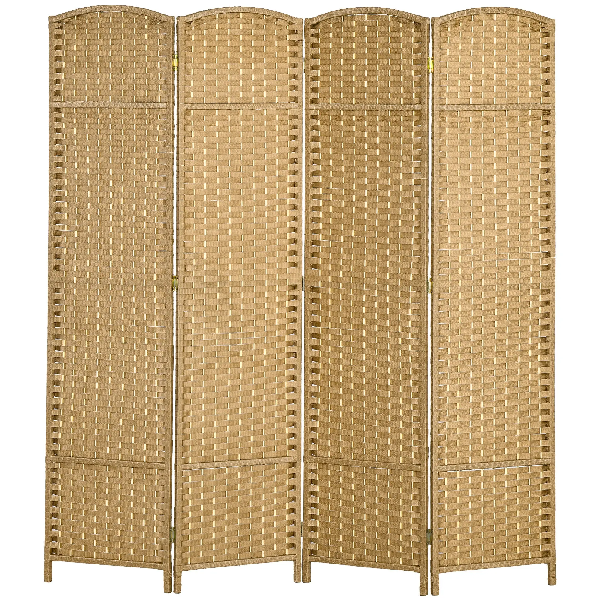 Paravent interieur en bois 4 panneaux 160 x 170 cm séparateur de pièce pliable avec finition tissée, closion de séparation pour salon, chambre à coucher, maison, bois naturel