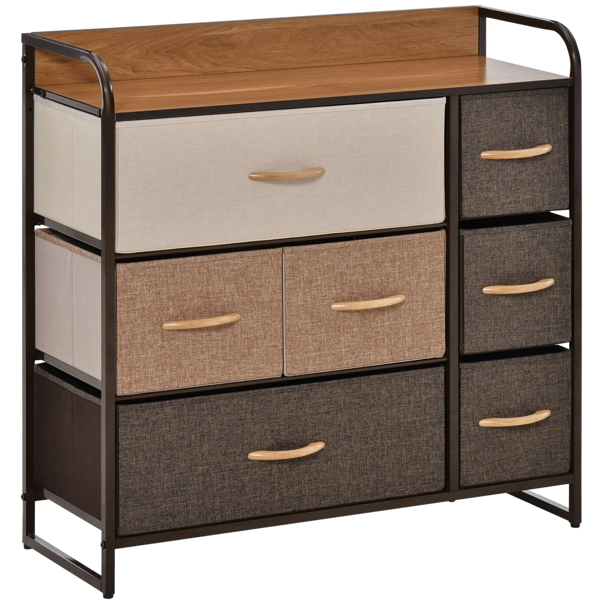 Commode 7 tiroirs meuble de rangement tiroir en tissu pliant - structure acier noir - 80L x 29l x 78,5H cm, chambre, entrée, salon, multicolore