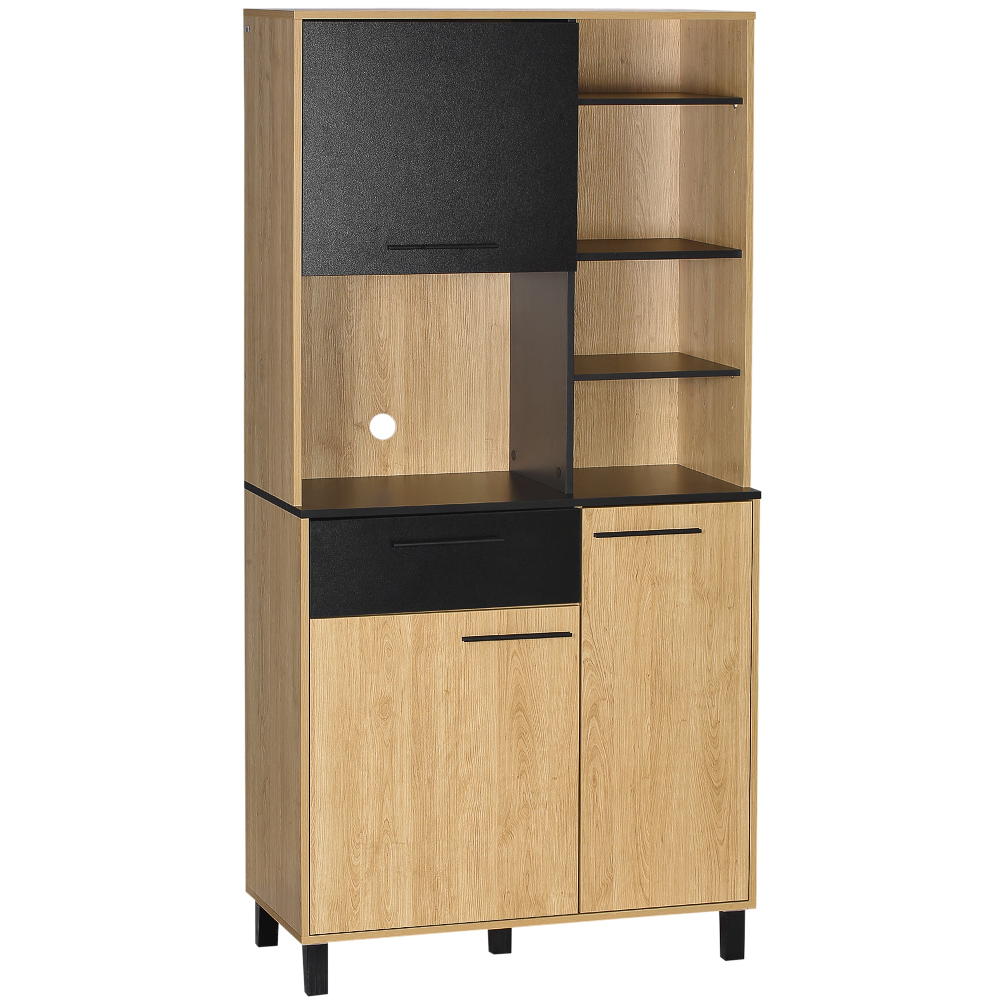 Buffet de cuisine armoire de cuisine multi-rangements avec un tiroir, 3 placards, 4 niches et passe-cables hauteur 180 cm