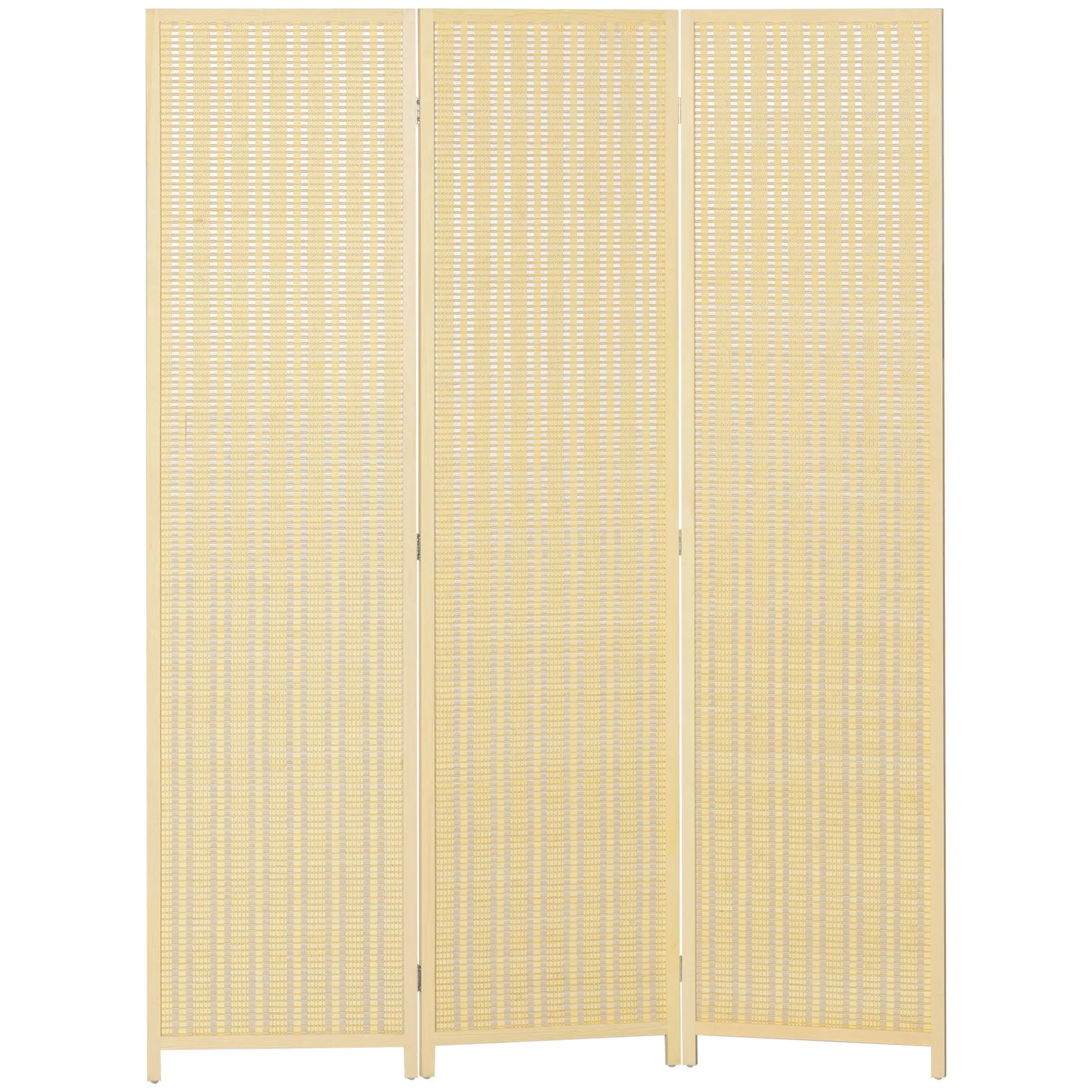 Paravent interieur en bois 3 panneaux 135 x 180 cm séparateur de pièce pliable cloison de séparation pour salon chambre à coucher maison, bois naturel