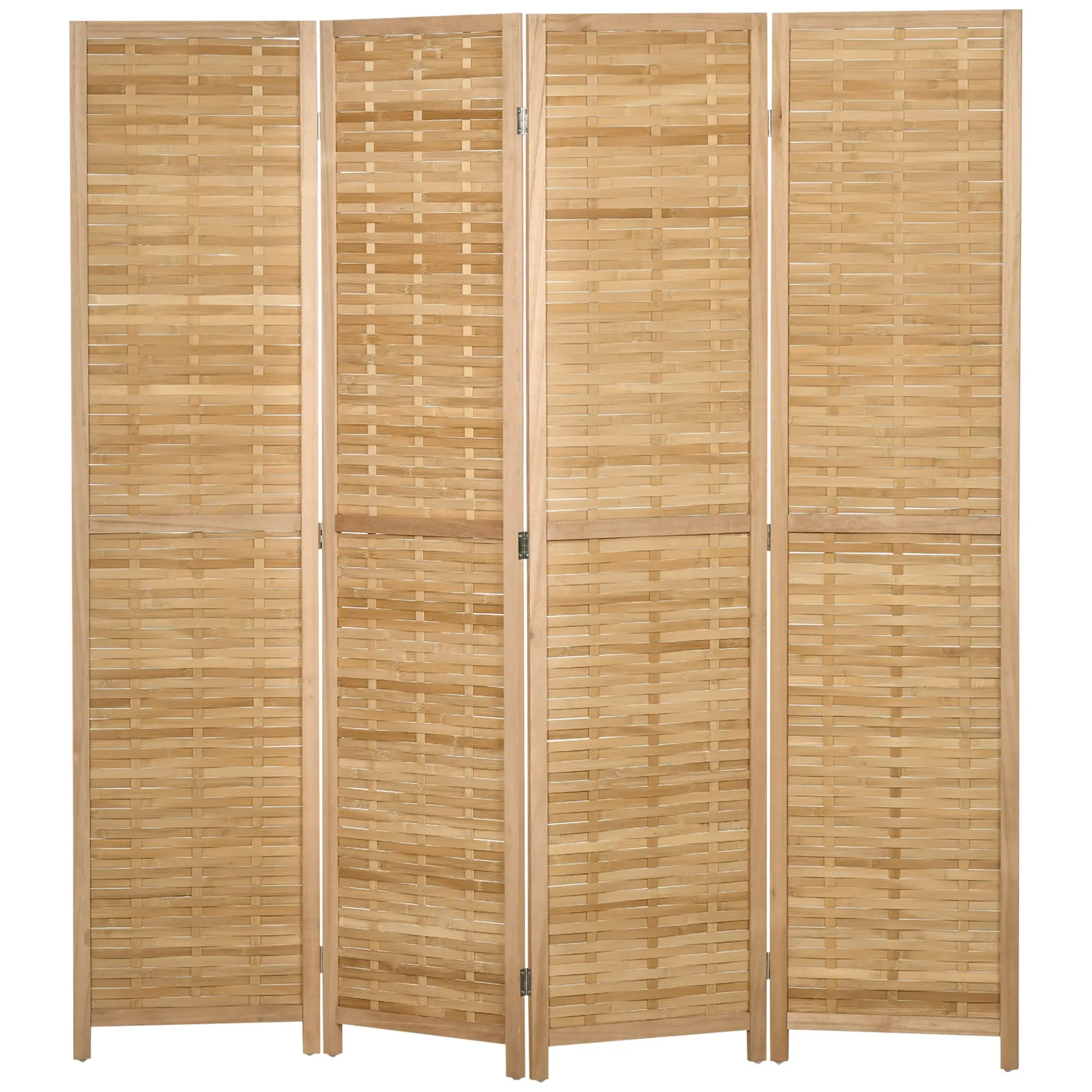 Paravent en bois 4 panneaux 160 x 170 cm séparateur de pièce closion de séparation pliable en bambou - naturel clair