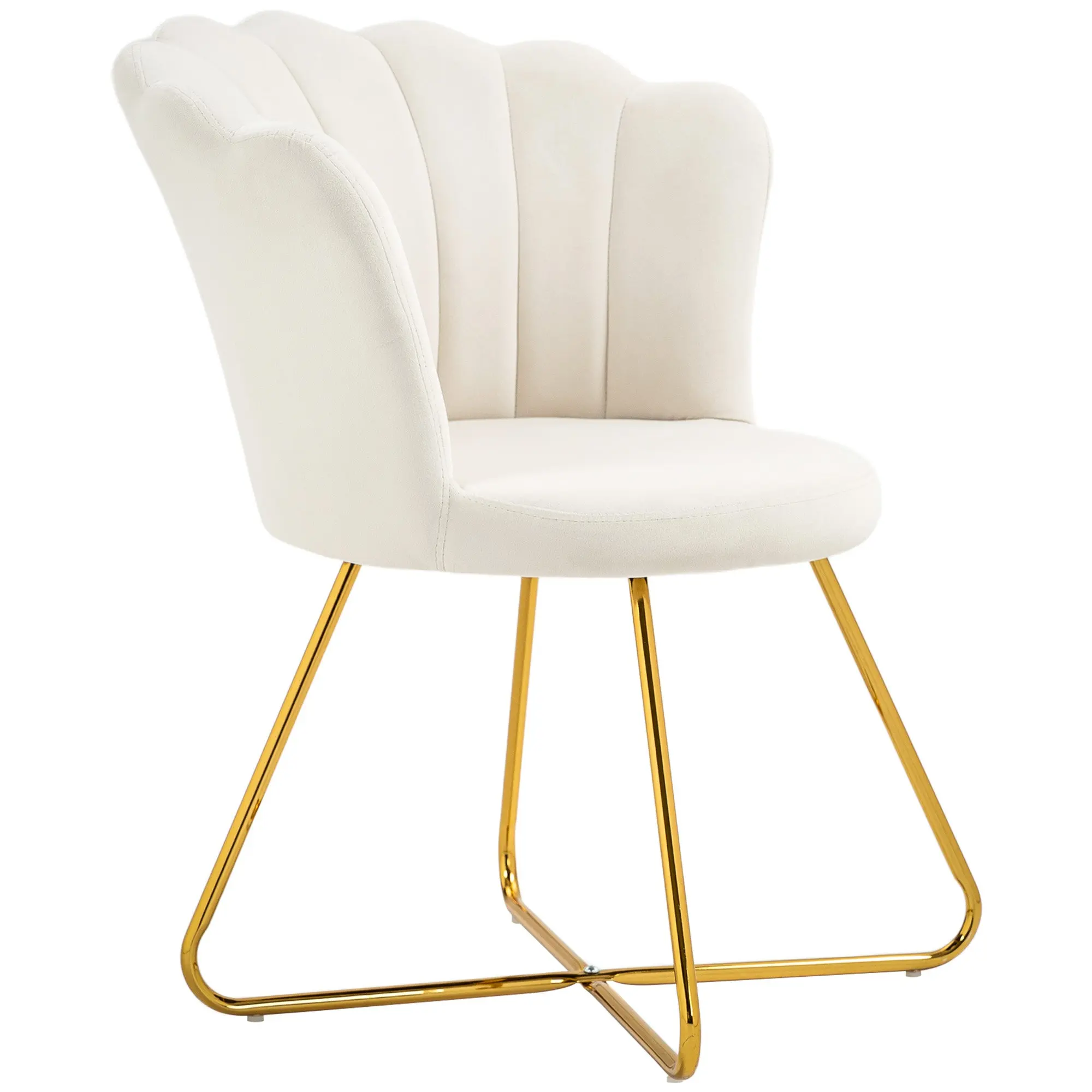 Fauteuil coquillage chaise coiffeuse fauteuil en velours fauteuil de salon avec pieds en acier pour salon et chambre 69 x 64 x 80 cm crème