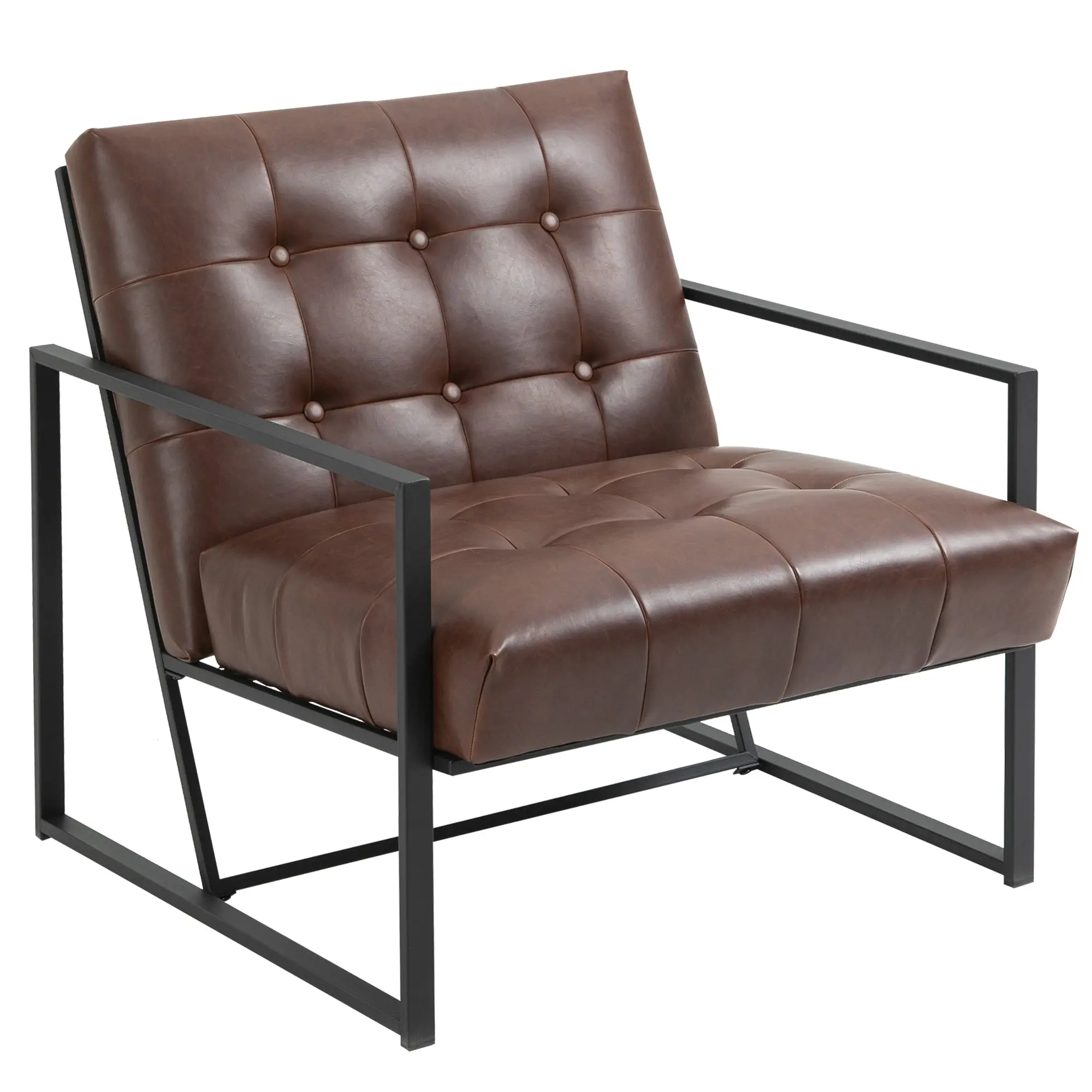 Fauteuil de salon Chesterfield Fauteuil Relax Assise Dossier capitonnés Structure métal Noir revêtement synthétique Chocolat