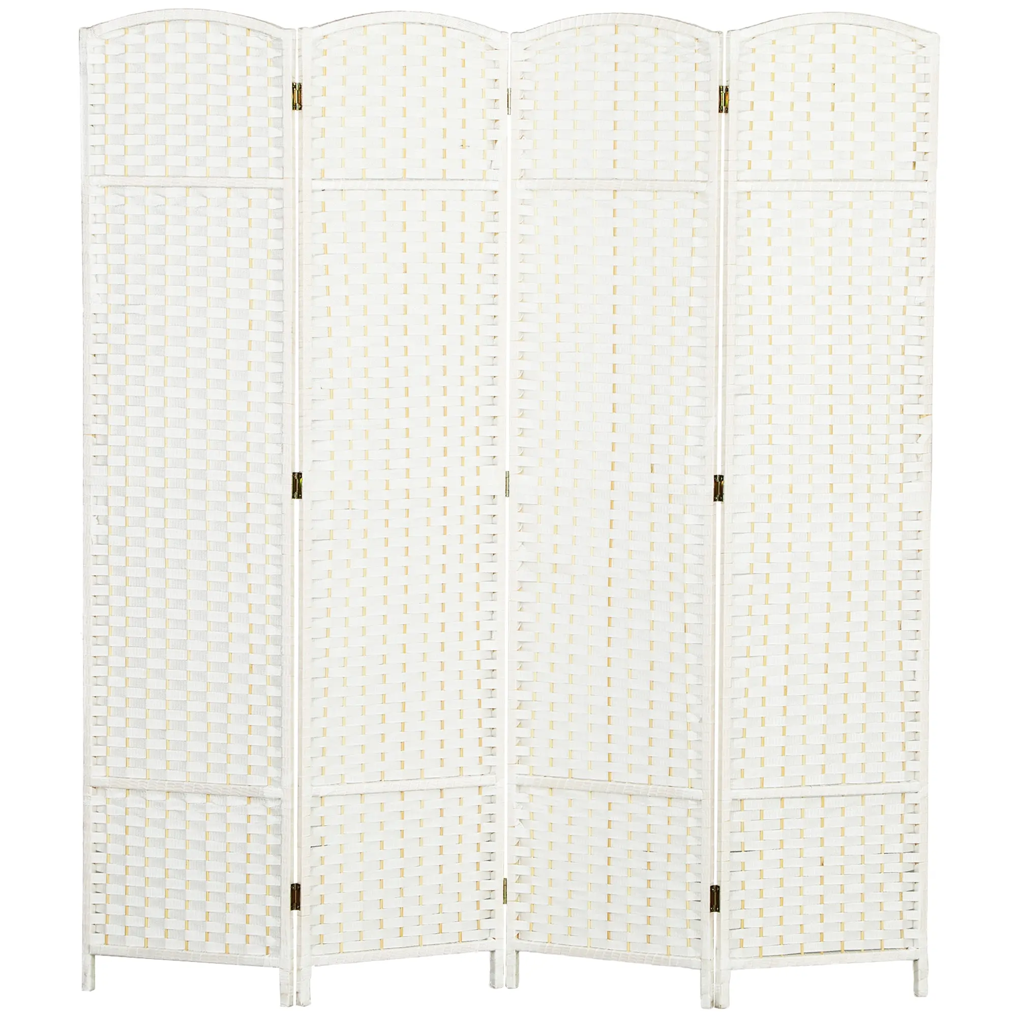 Paravent interieur en bois 4 panneaux 160 x 170 cm séparateur de pièce pliable avec finition tissée, closion de séparation pour salon, chambre à coucher, maison, blanc