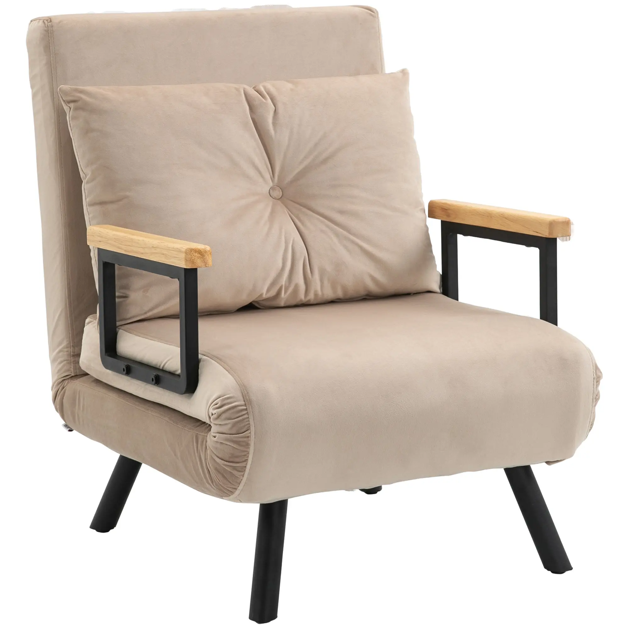 Fauteuil convertible 1 place chauffeuse 4 en 1 canapé convertible fauteuil lit avec dossier réglable en 5 positions, coussin inclus, canapé-lit 1 place pour invités, salon, charge 120 kg beige