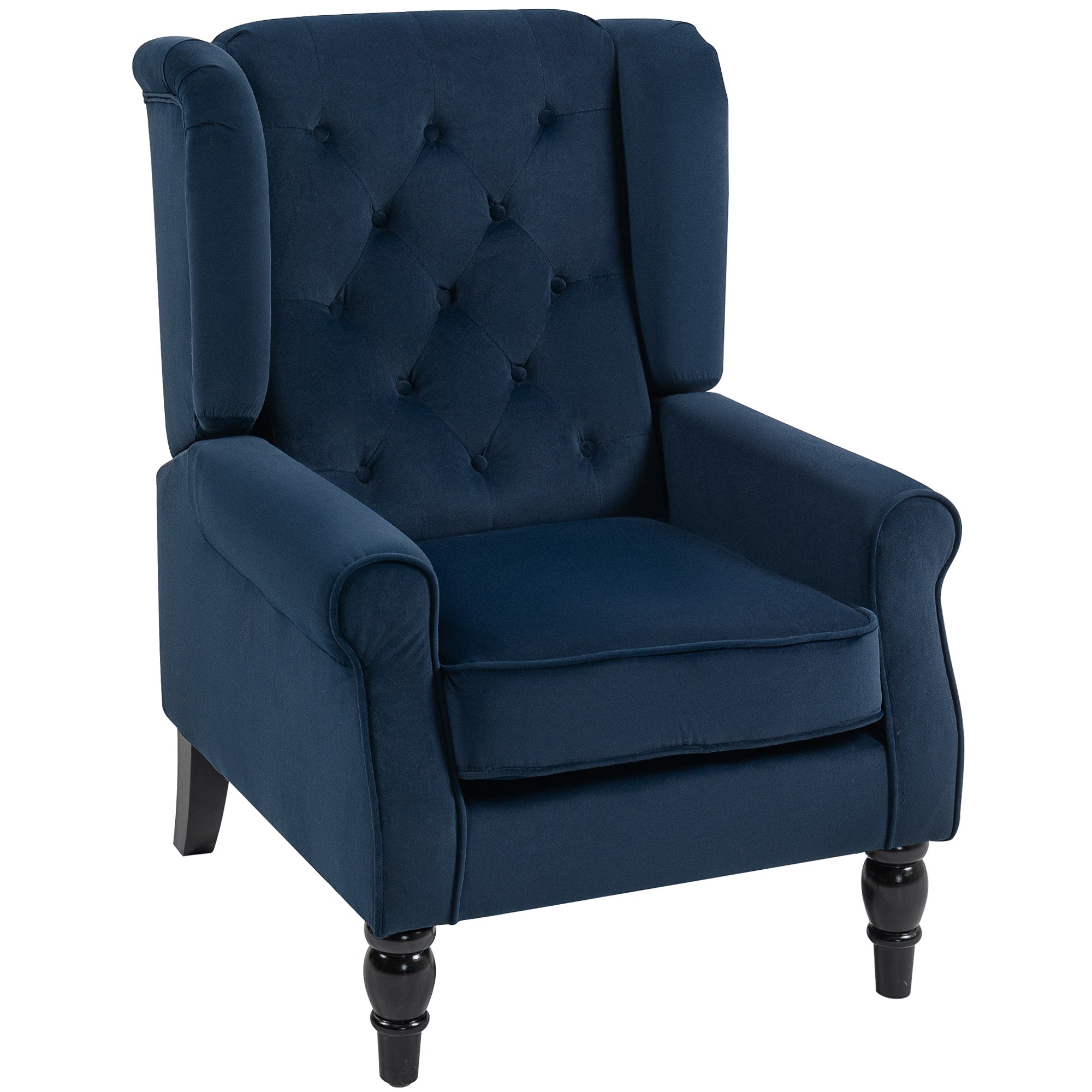 Fauteuil de Salon, Fauteuil Capitonné avec Pieds en Bois, Assise Large, Grand Confort, Style Classique, 74 x 86 x 102 cm, bleu foncé