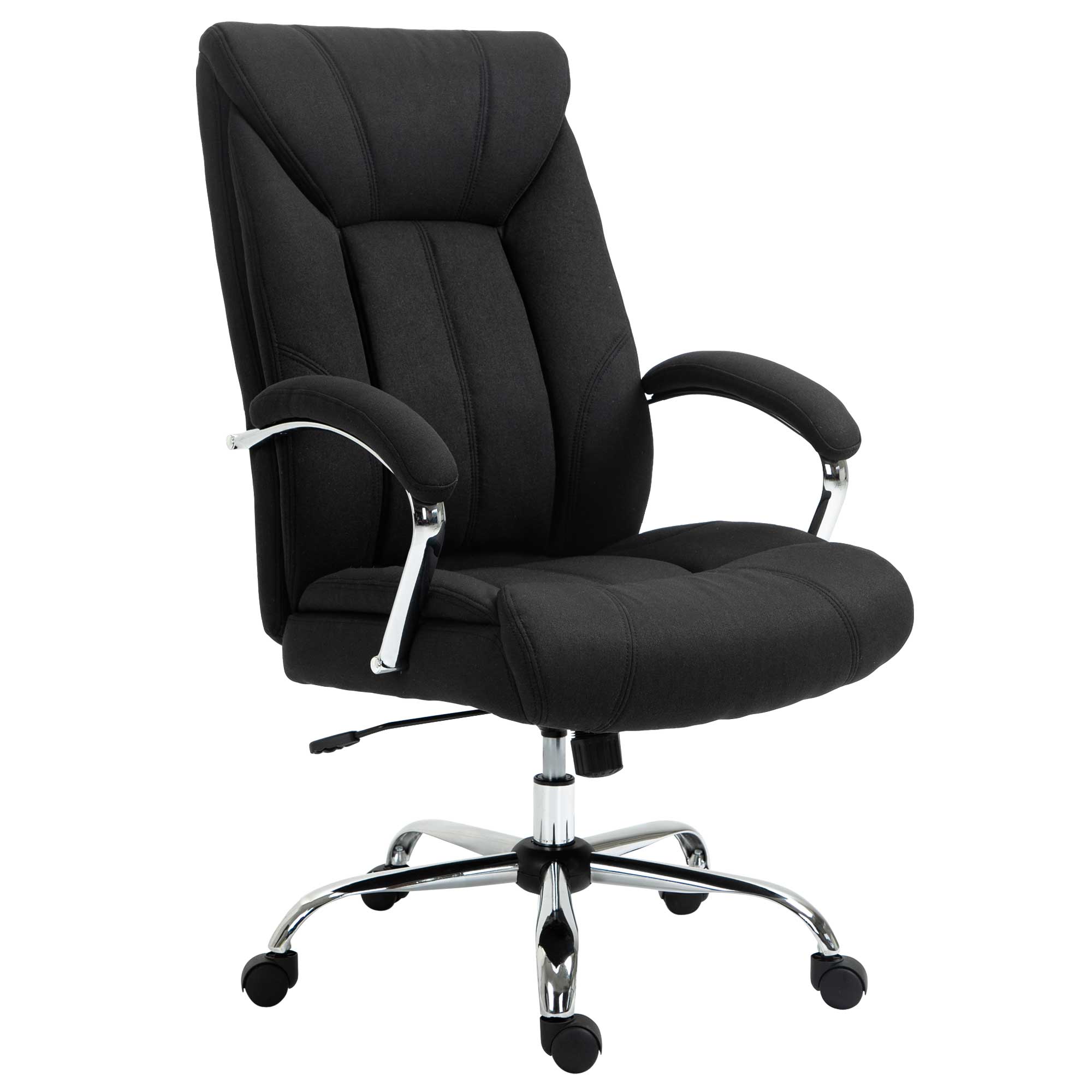 Chaise bureau ergonomique, fauteuil de bureau, hauteur réglable, dossier haut, fonction de bascule et pivotant à 360°, tissu en lin, pour chambre, télétravail, noir