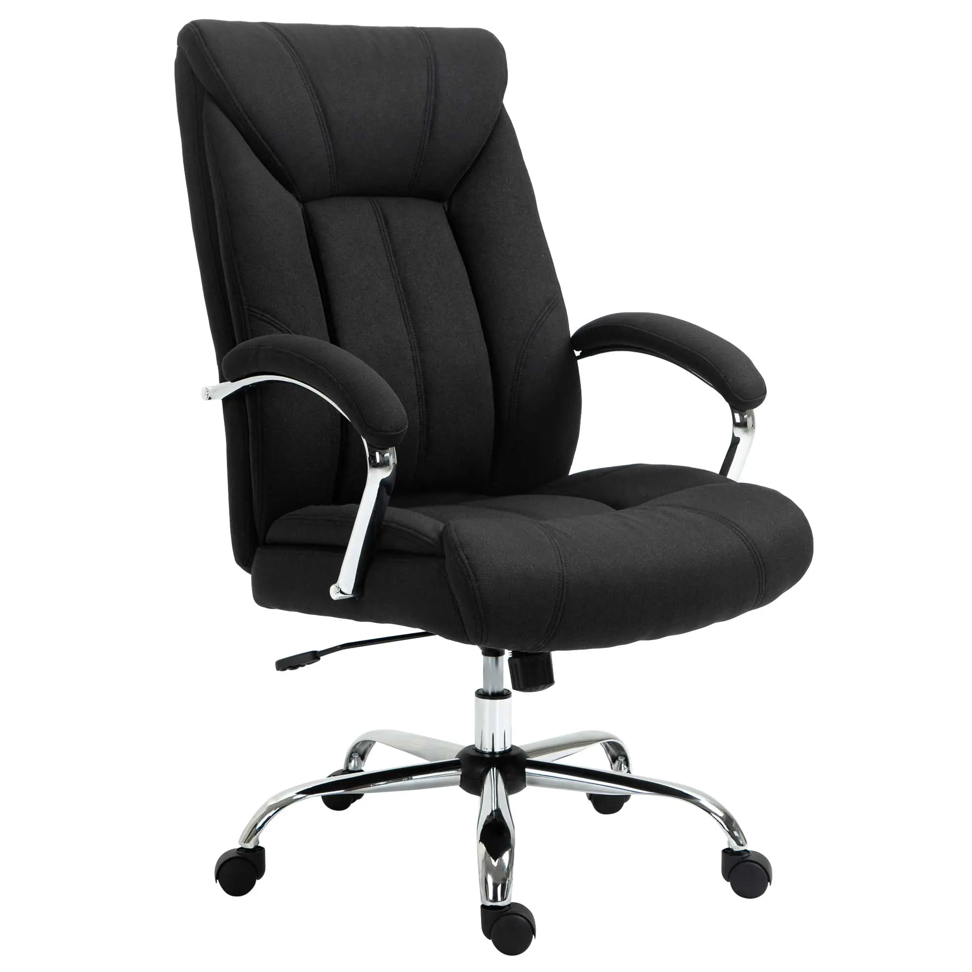 Chaise bureau ergonomique, fauteuil de bureau, hauteur réglable, dossier haut, fonction de bascule et pivotant à 360°, tissu en lin, pour chambre, télétravail, noir