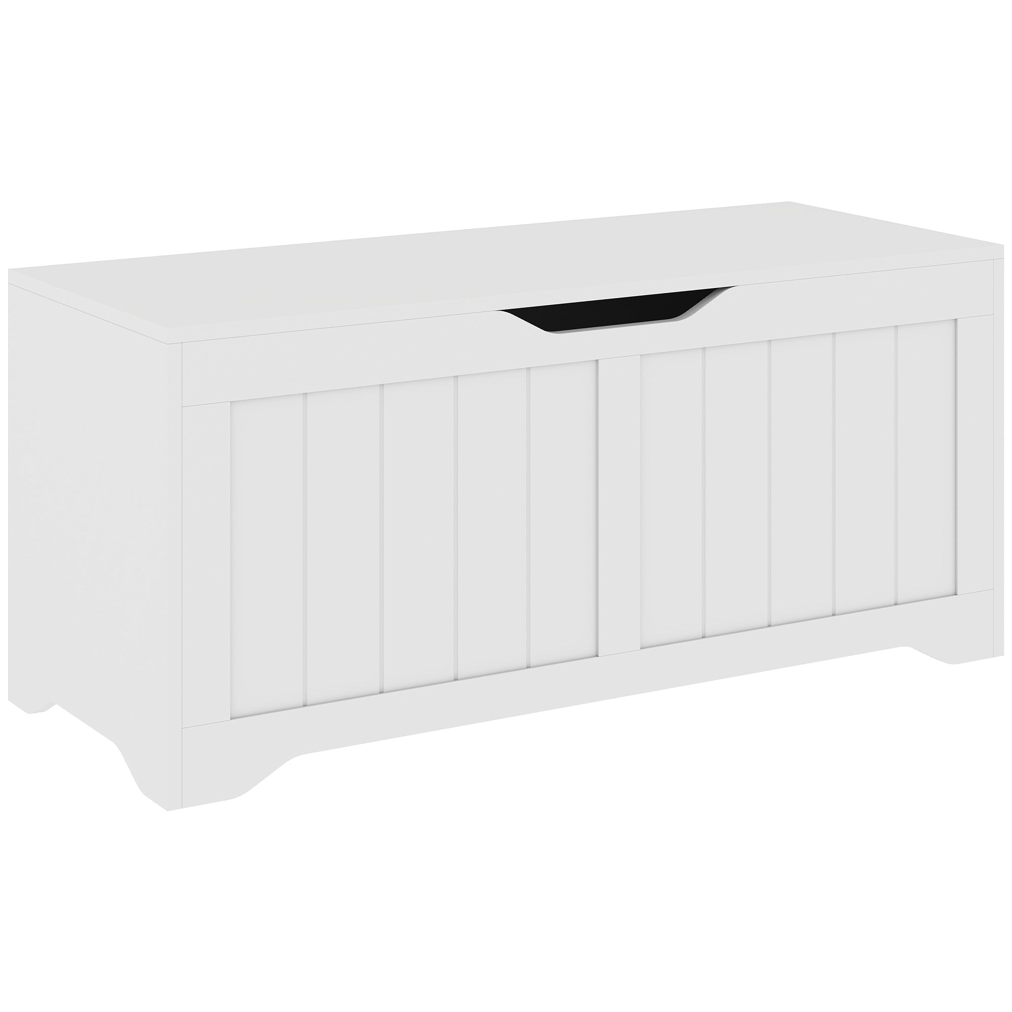 Coffre de Rangement 136 L, Banc Coffre avec 2 Charnières de Sécurité et Design Sans Poignée, Style Moderne, Banc d'Entrée ou Salon, 100 x 40 x 45 cm, Blanc