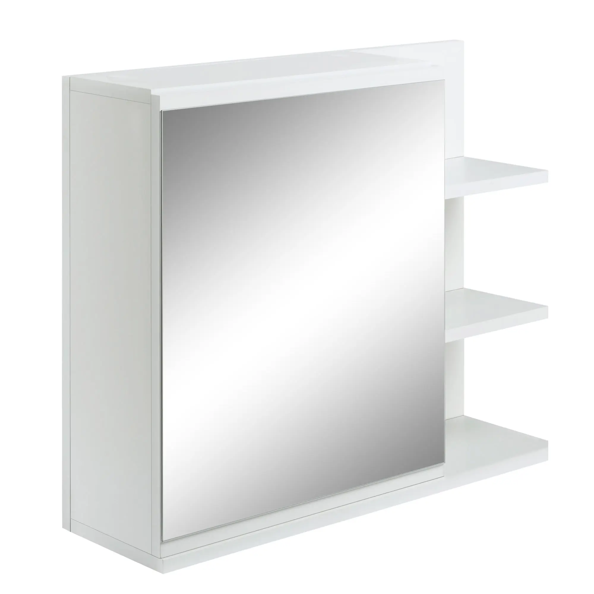 Armoire Miroir de Salle de Bain avec étagère - 3 étagères latérales - kit Installation Murale fourni - en Bois Aspect Blanc