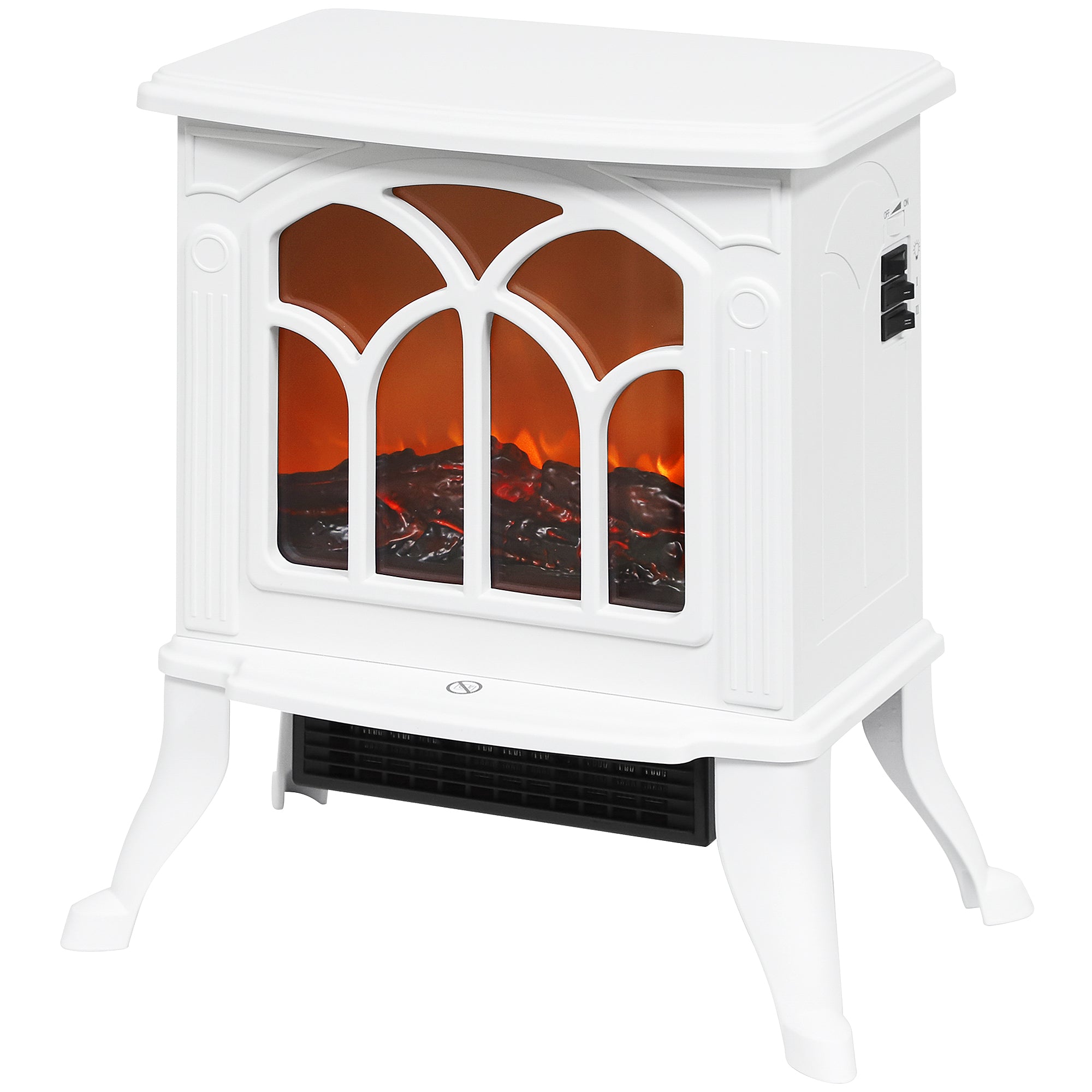 Cheminée électrique sur pied 750/1500 W, fausse cheminée décorative avec effet flamme LED, protection contre la surchauffe, zone de couverture 15-20 m2, blanc