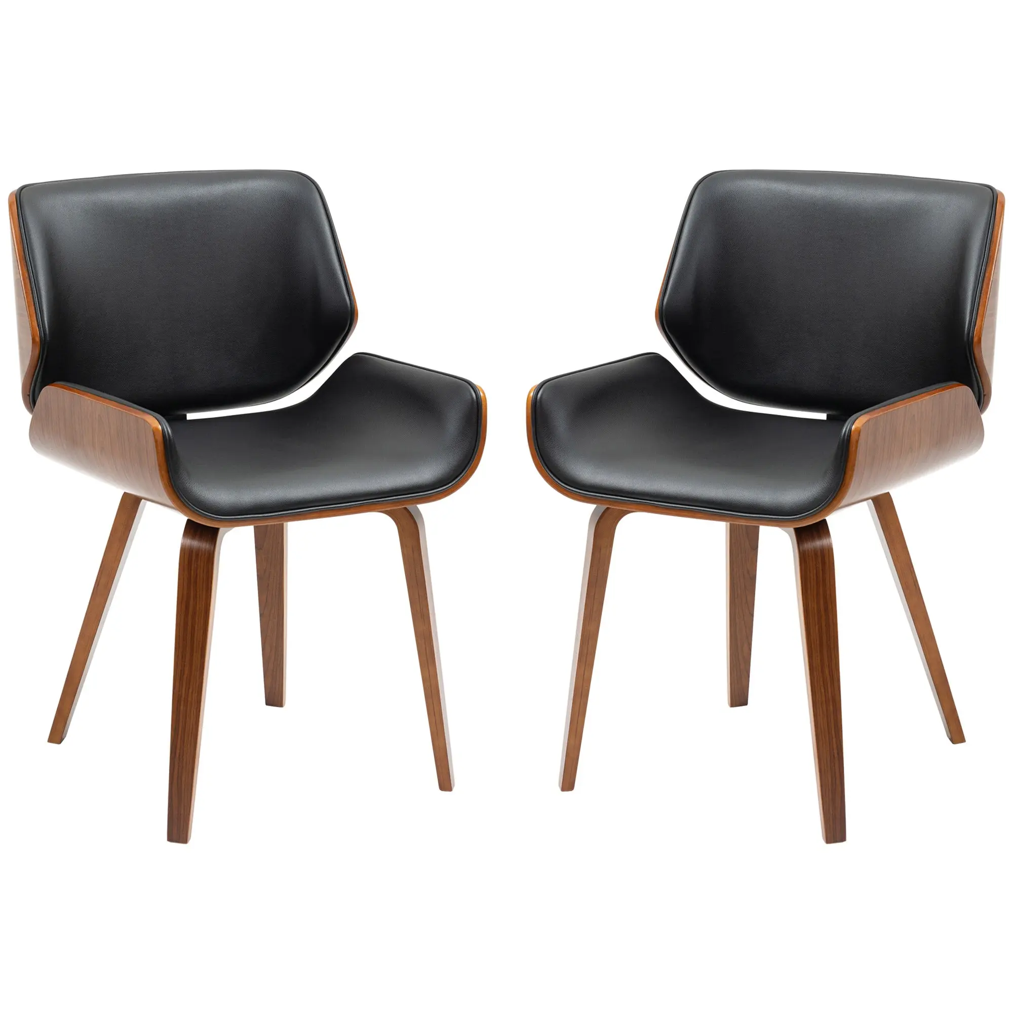 Lot de 2 chaises de salle à manger style vintage assise revêtement synthétique noir et pieds en bois
