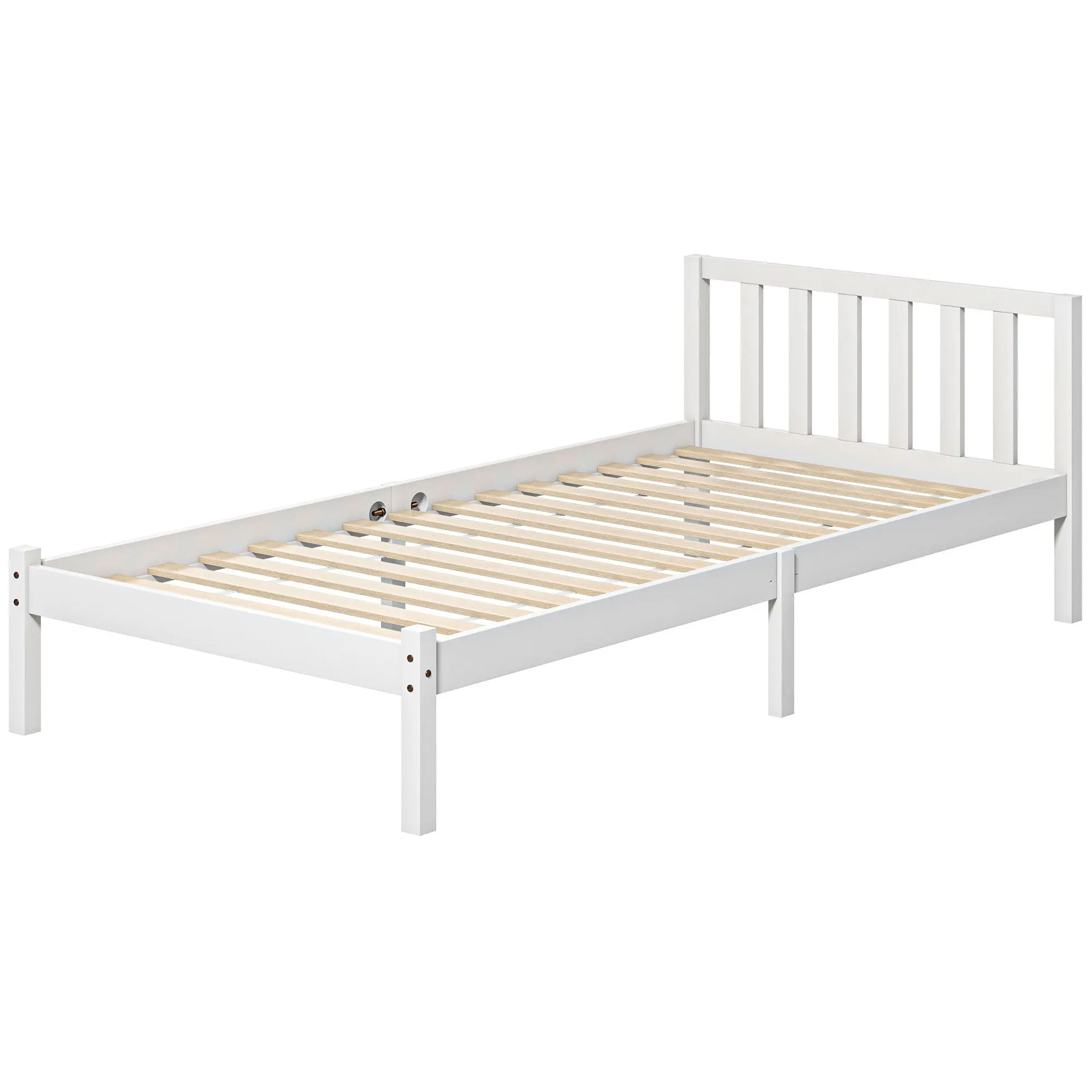 Cadre de lit en Bois Massif 90x190 cm Lit simple avec tête de lit et Sommier à Lattes Solide pour Enfants Adultes Blanc