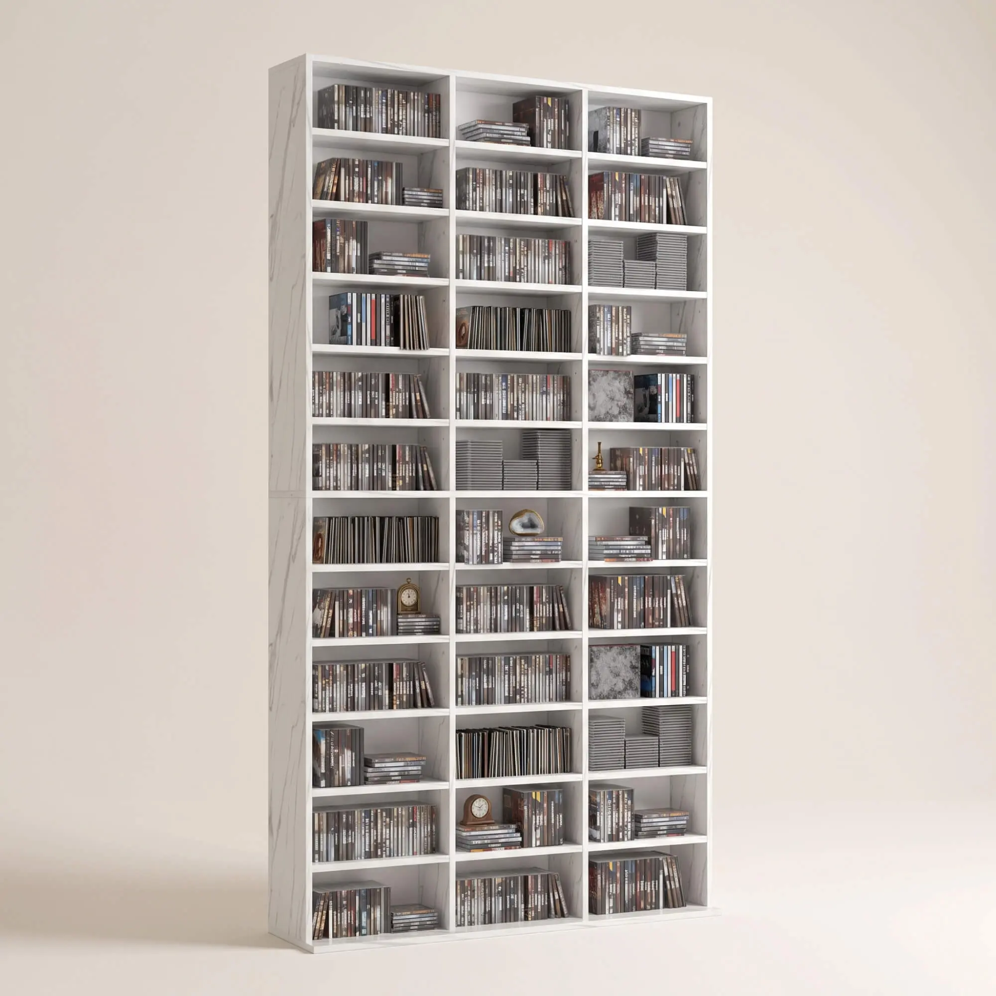 Étagère CD DVD avec 33 casiers réglables rangement multimédia pour chambre blanc