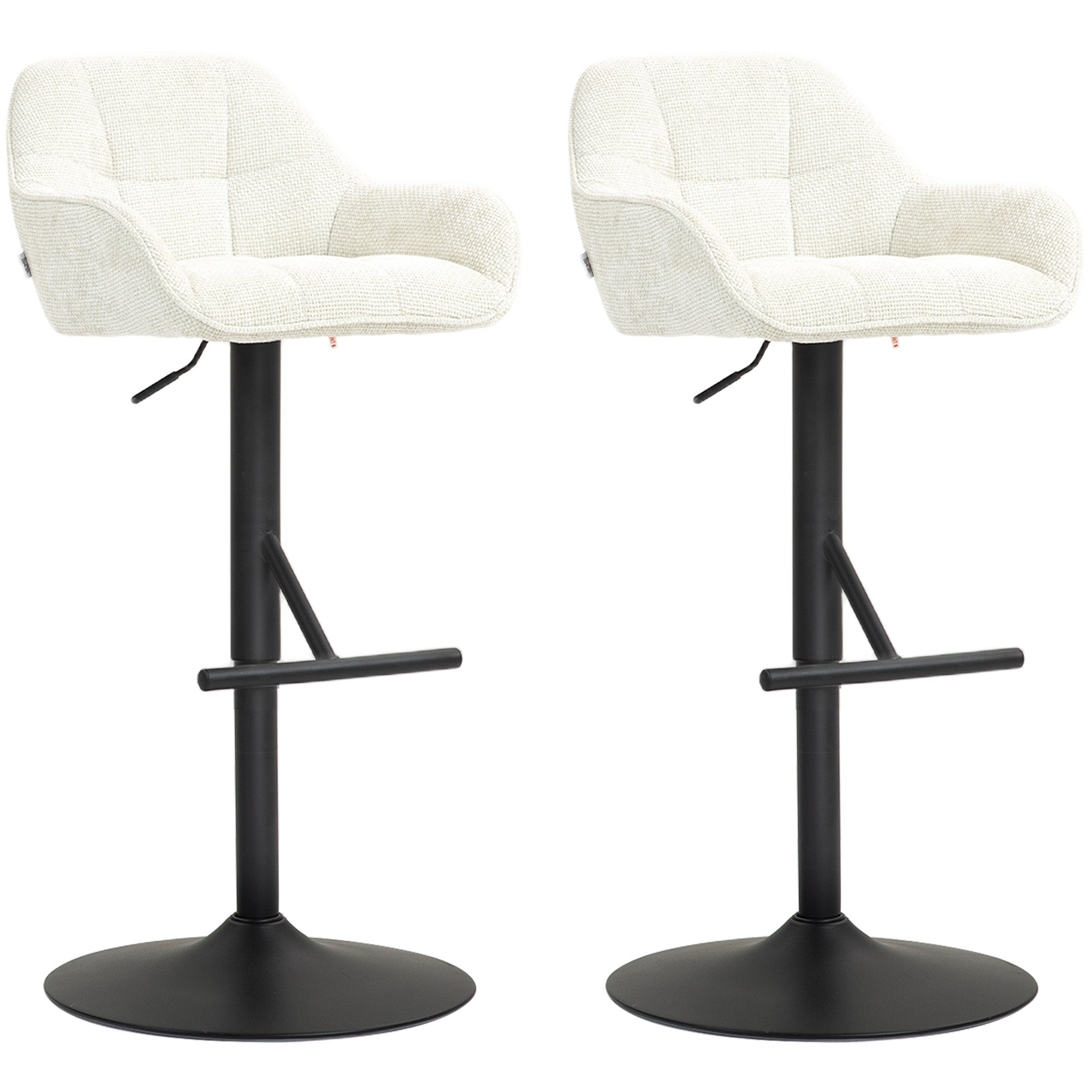 Lot de 2 tabourets de bar, chaises de bar, hauteur réglable, assise pivotante, avec dossier et repose-pieds, tissu effet lin et base en acier, pour cuisine, salle à manger, crème