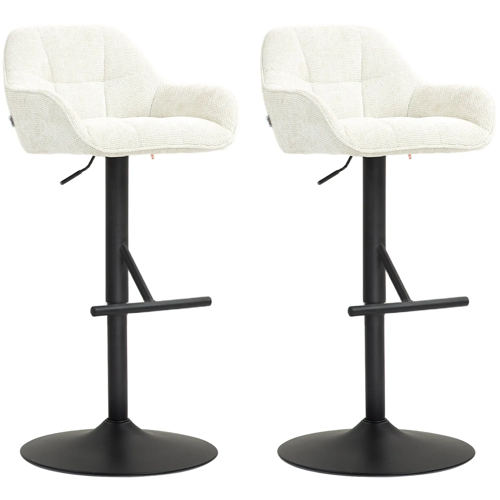 Lot de 2 tabourets de bar, chaises de bar, hauteur réglable, assise pivotante, avec dossier et repose-pieds, tissu effet lin et base en acier, pour cuisine, salle à manger, crème