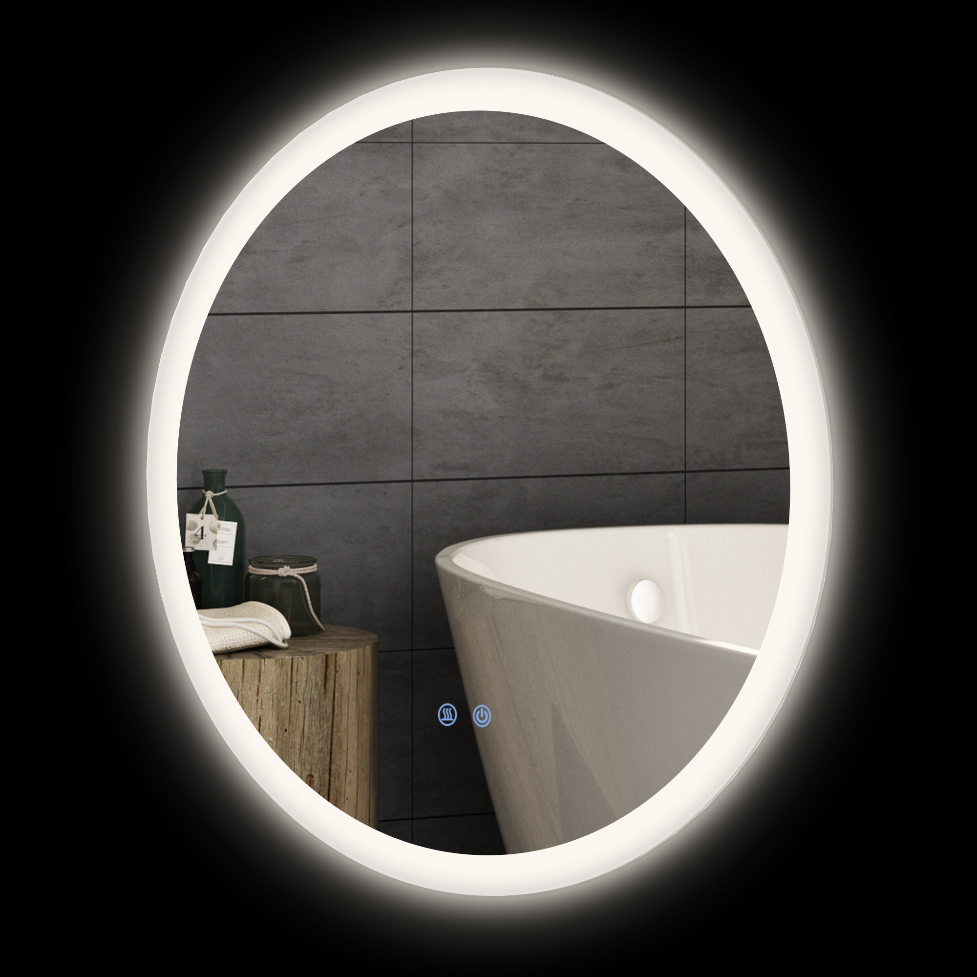 Miroir rond salle de bain avec éclairage LED  60 cm, miroir mural 29W avec anti-buée, 3 couleurs réglables, dimmable, interrupteur tactile, fonction mémoire, blanc et argent