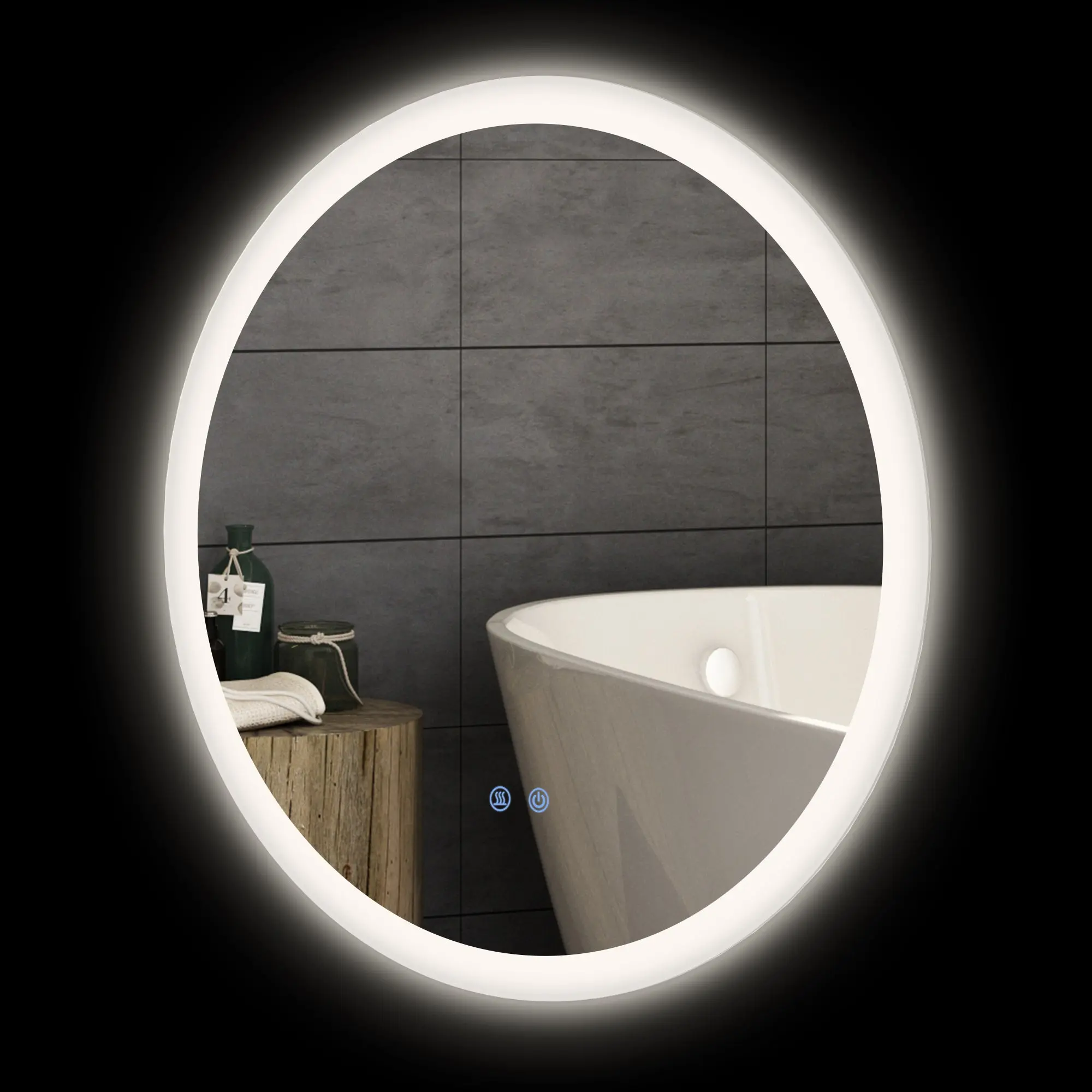 Miroir rond salle de bain avec éclairage LED  60 cm, miroir mural 29W avec anti-buée, 3 couleurs réglables, dimmable, interrupteur tactile, fonction mémoire, blanc et argent