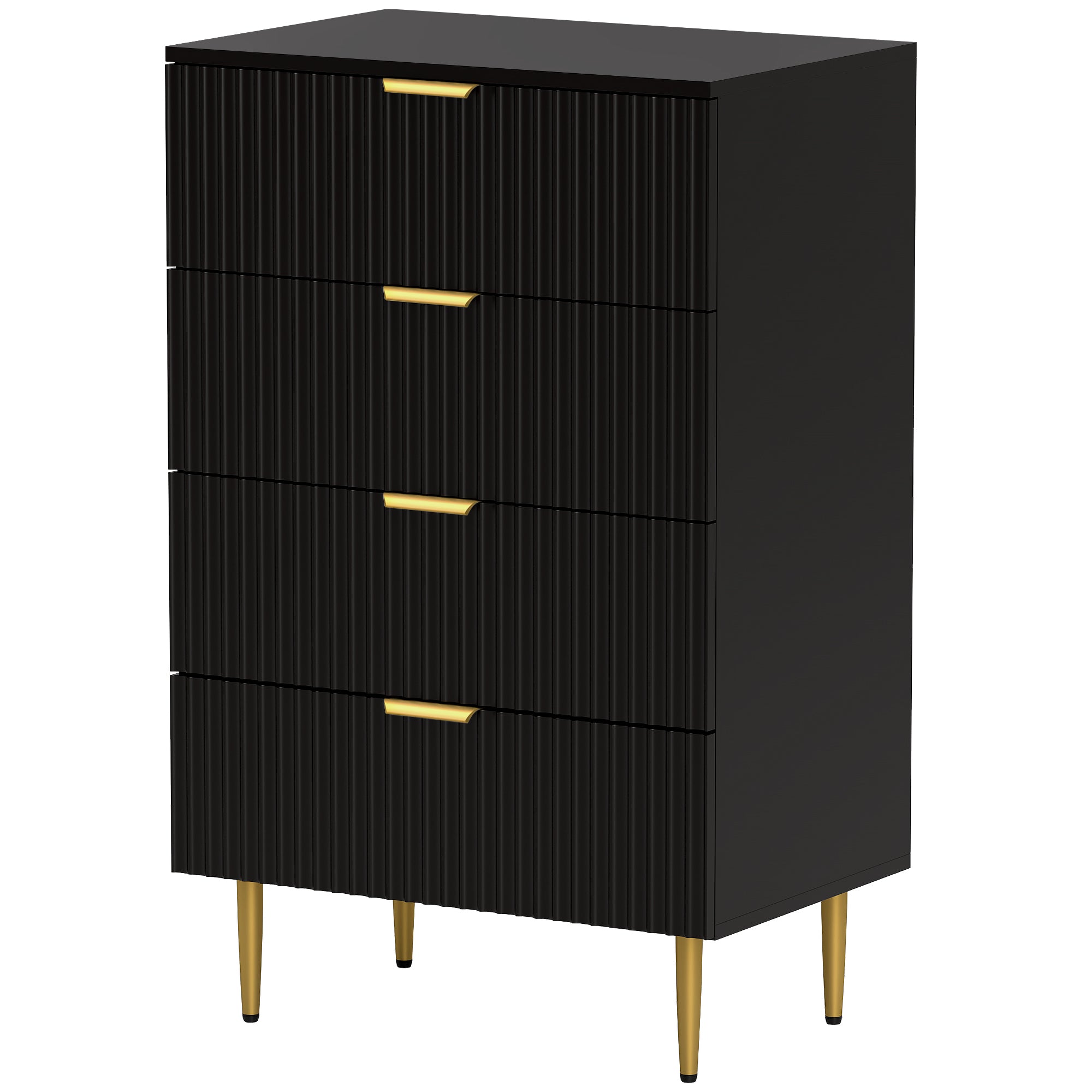 Commode 4 tiroirs commode chambre meuble de rangement moderne avec poignées et pieds dorés, pour chambre à coucher, salon, dim. 60 x 40 x 96 cm, noir