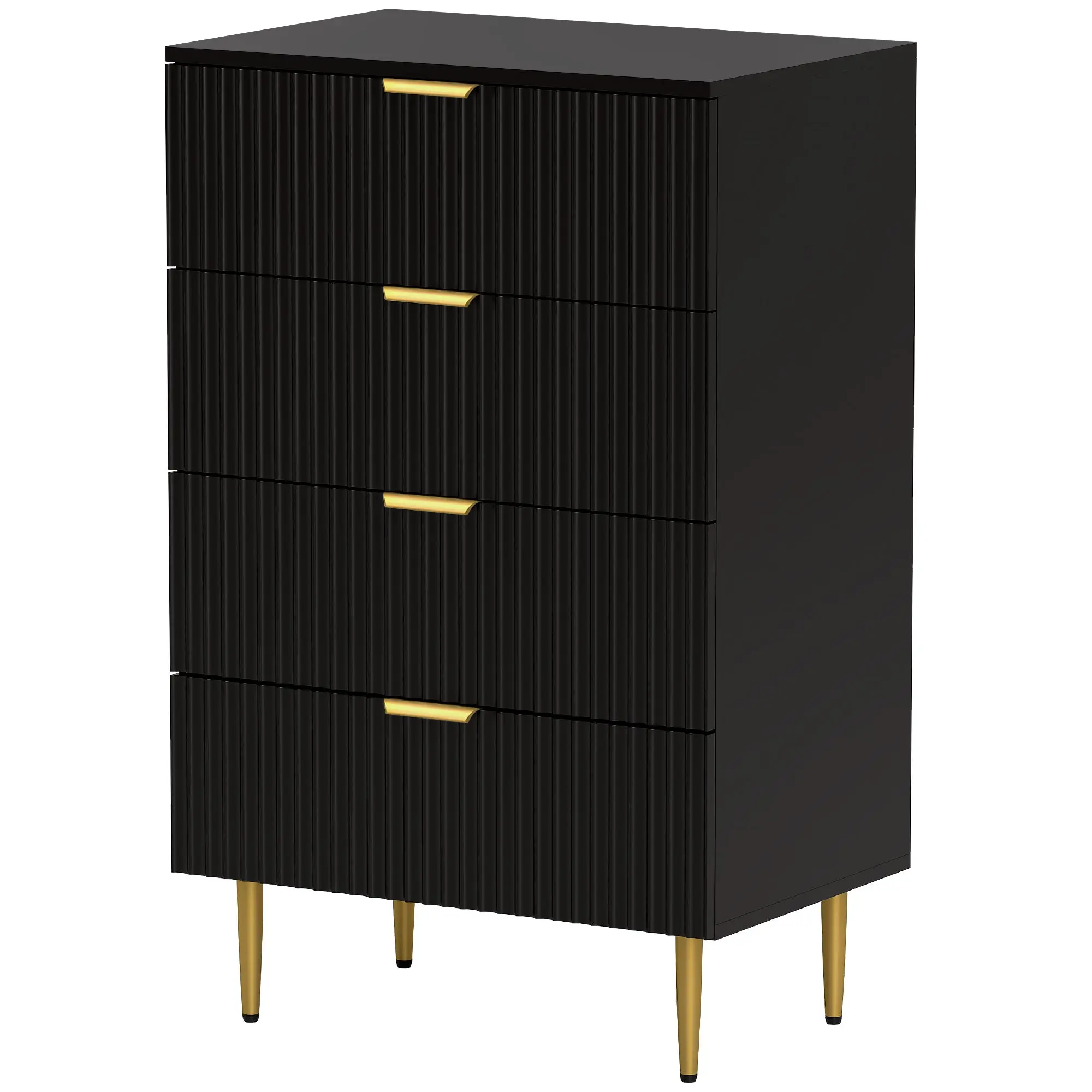 Commode 4 tiroirs commode chambre meuble de rangement moderne avec poignées et pieds dorés, pour chambre à coucher, salon, dim. 60 x 40 x 96 cm, noir