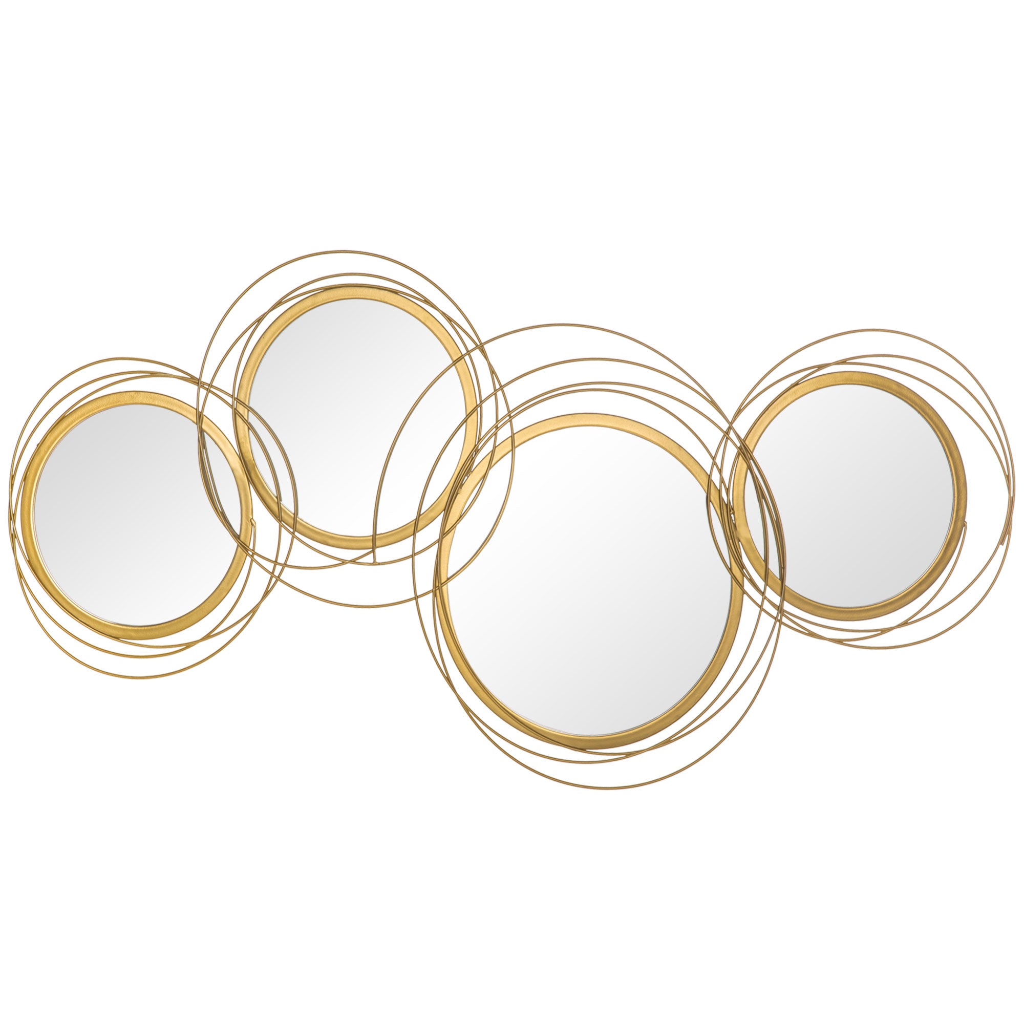 Ensemble de 4 miroirs ronds en métal dorés - 107 x 56 cm