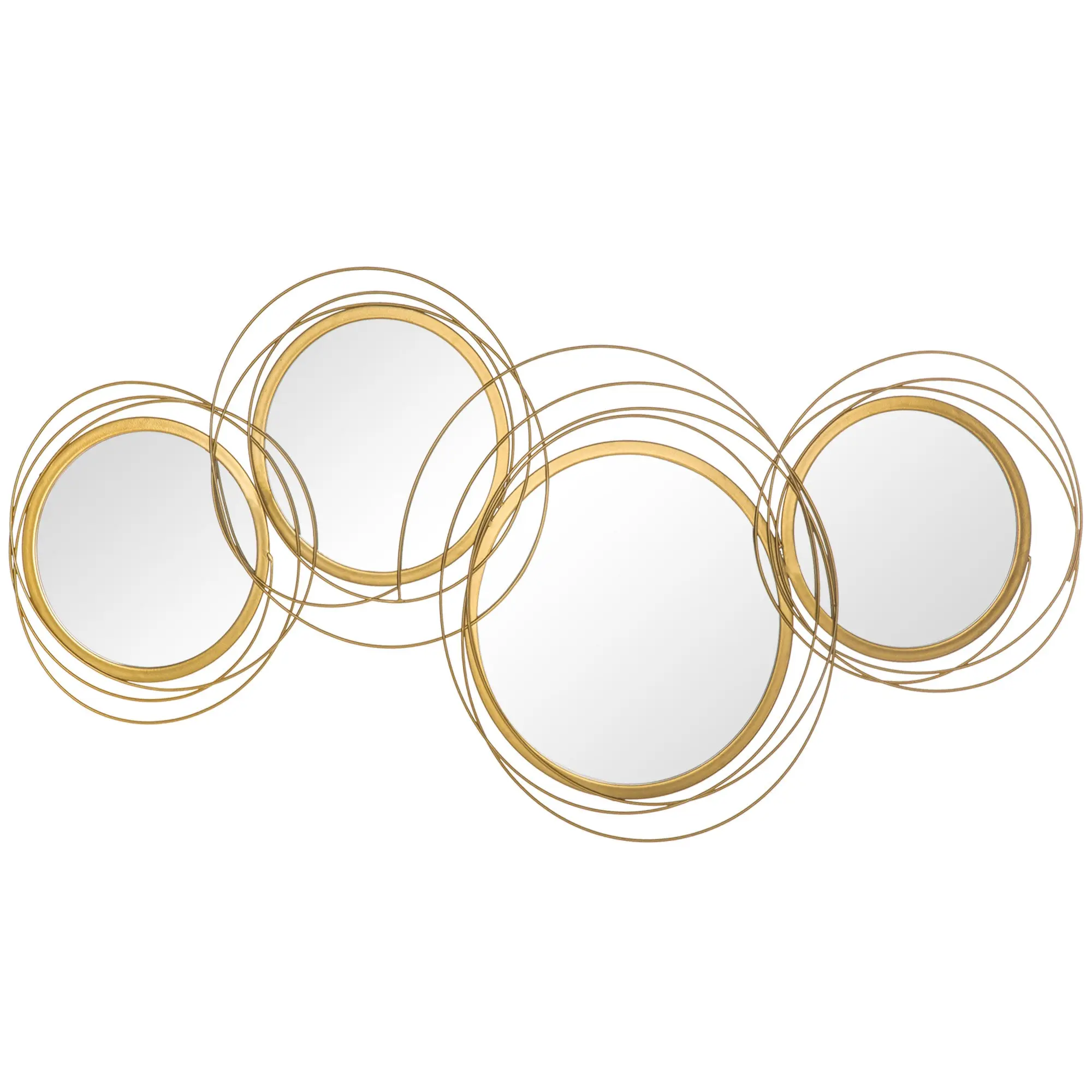 Ensemble de 4 miroirs ronds en métal dorés - 107 x 56 cm