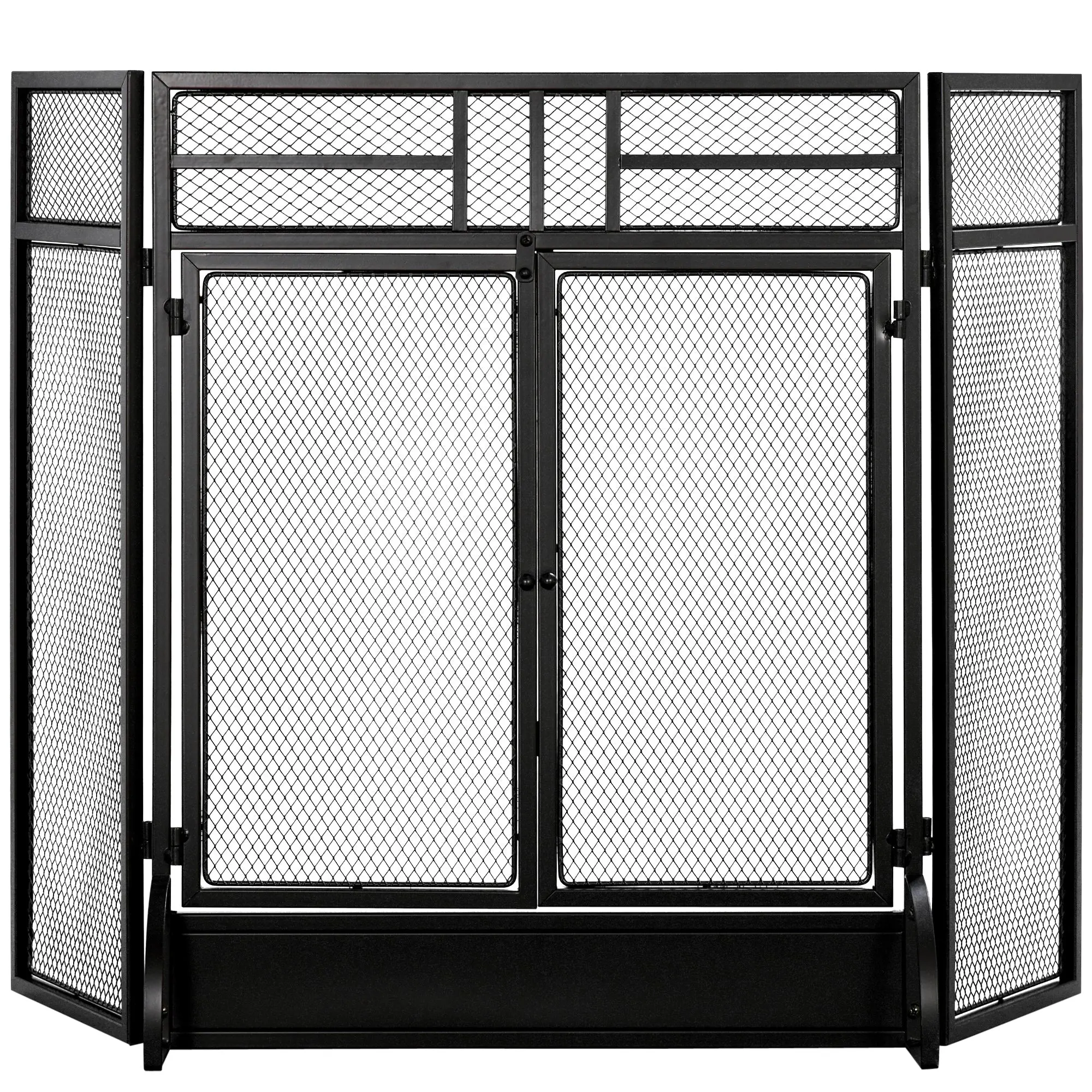 Pare-étincelles grille de protection pour cheminée - pare-feu barrière de sécurité - 3 volets pliables et porte - métal noir