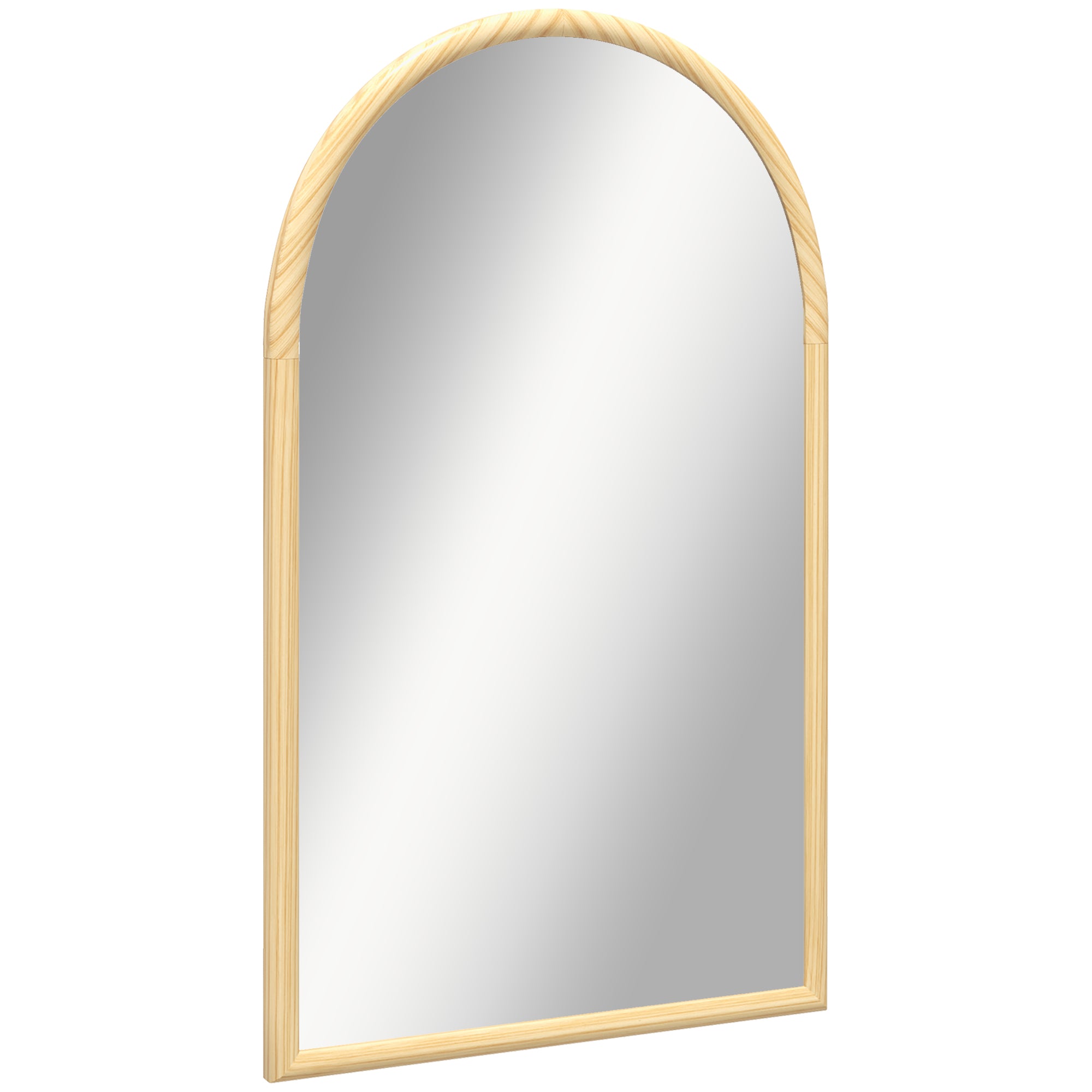 Miroir mural arche, 110 x 65 cm Cadre en bois, Miroir arqué pour le salon, la chambre, l'entrée, bois naturel