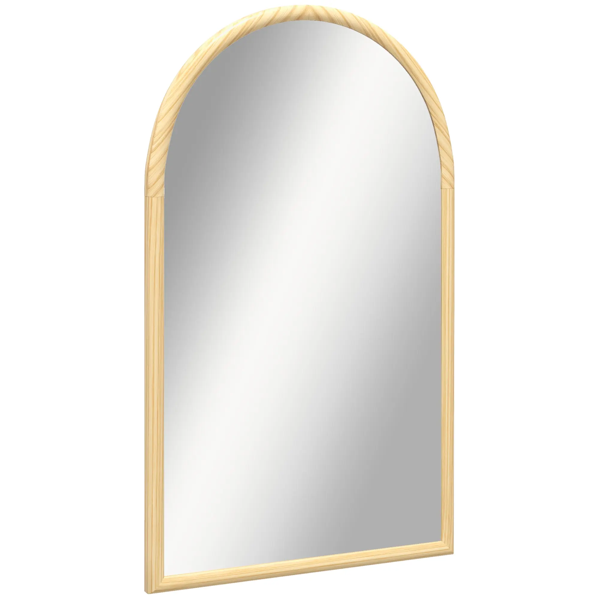 Miroir mural arche, 110 x 65 cm Cadre en bois, Miroir arqué pour le salon, la chambre, l'entrée, bois naturel