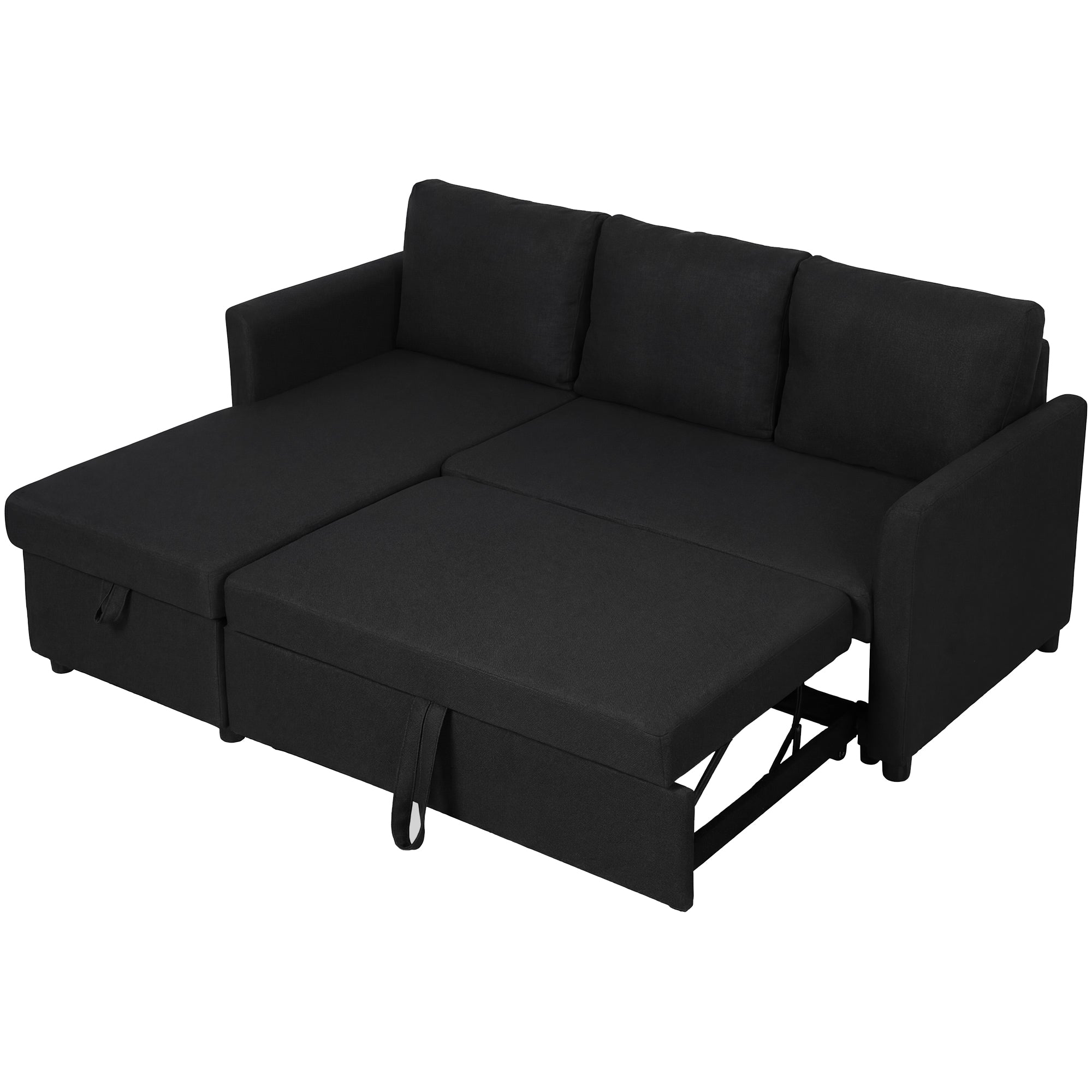 Canapé d'Angle Convertible, Canapé-Lit 3 Places 192 cm avec Méridienne Réversible, Espace de Rangement Caché, Coussins Inclus, Tissu Aspect Lin, pour Salon, Bureau, Appartement, Gris Anthracite