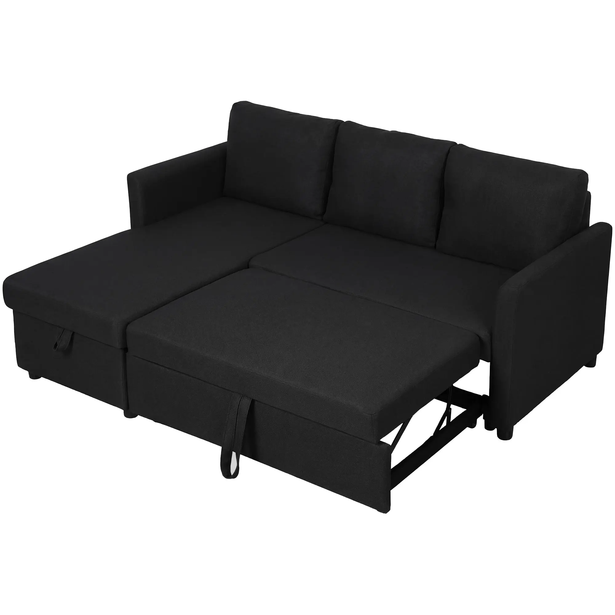 Canapé d'Angle Convertible, Canapé-Lit 3 Places 192 cm avec Méridienne Réversible, Espace de Rangement Caché, Coussins Inclus, Tissu Aspect Lin, pour Salon, Bureau, Appartement, Gris Anthracite