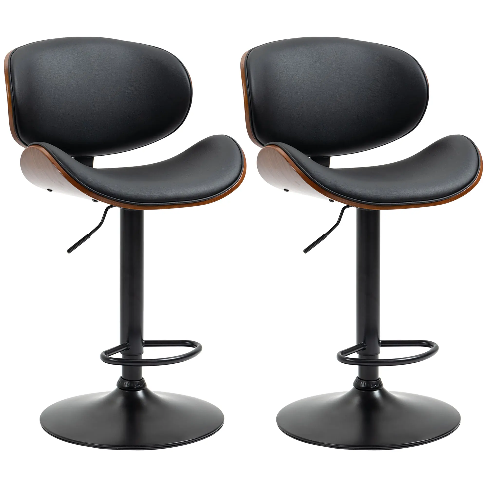 Lot de 2 tabourets de bar chaise de cuisine avec dossier revêtement synthétique hauteur réglable pivotant repose-pied noir